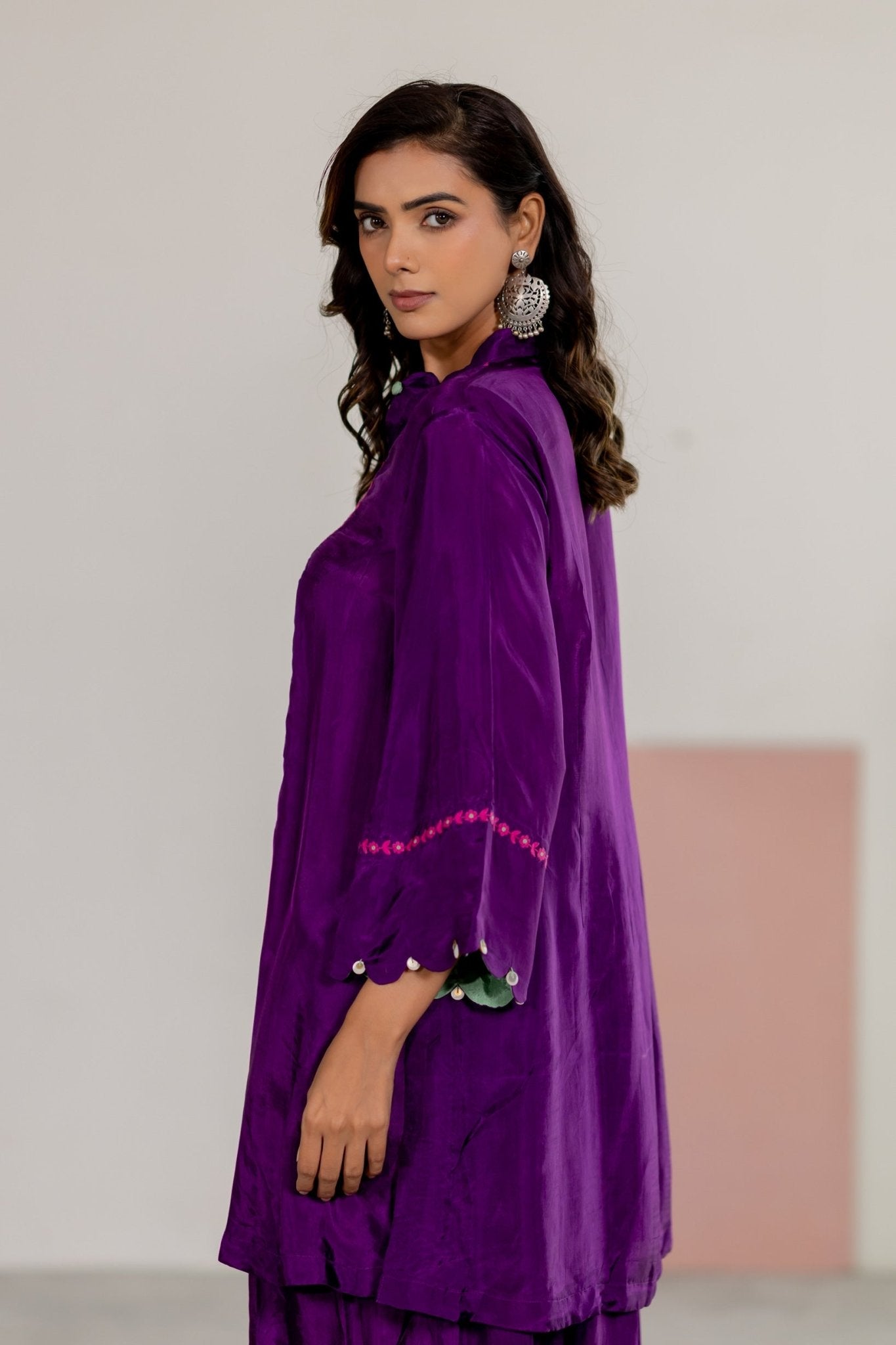 Purple Top & Salwar Set - CiceroniKurta Set, Festive WearTussah