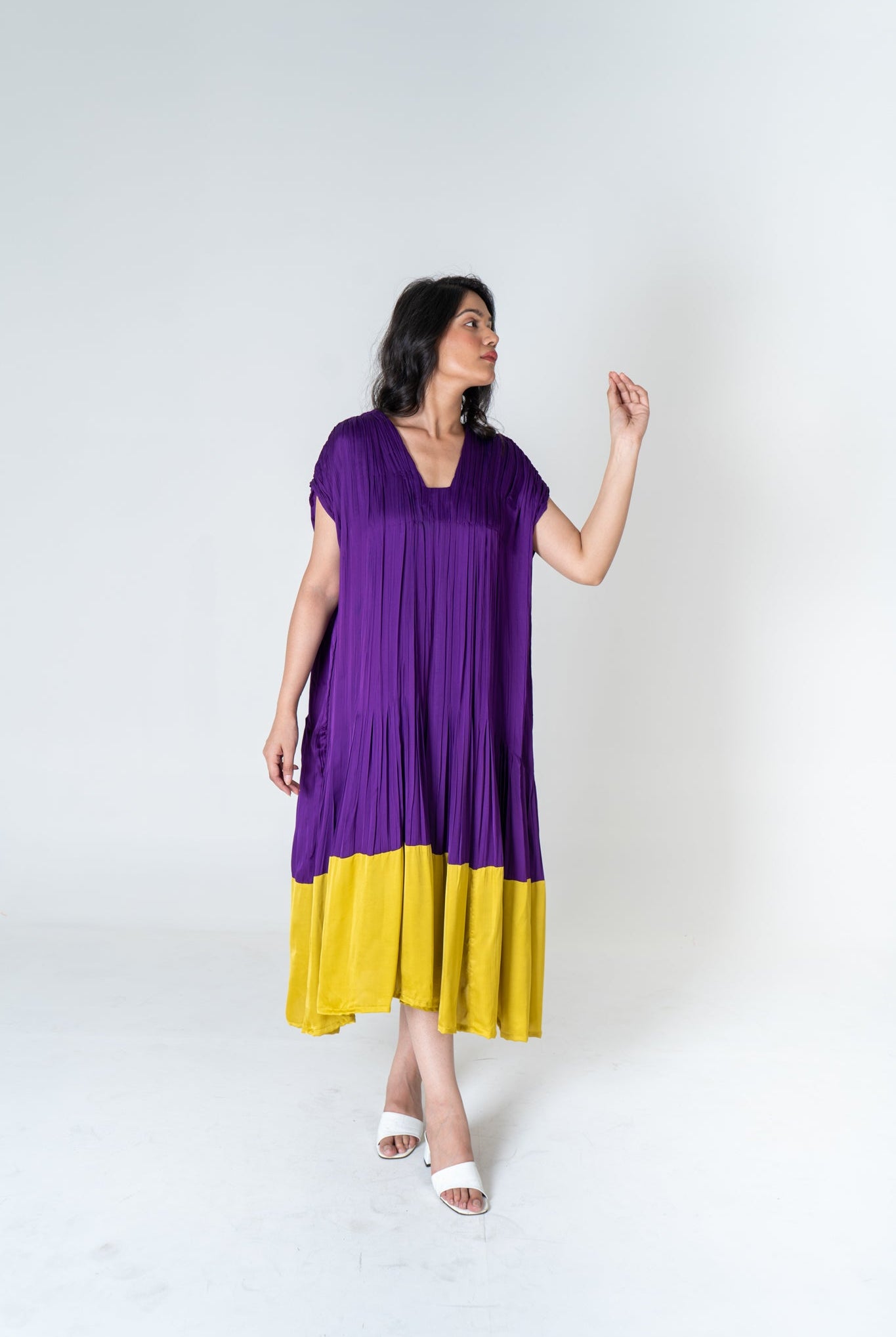 Purple - Yellow Color - Blocked Dress - CiceroniDressesNeora