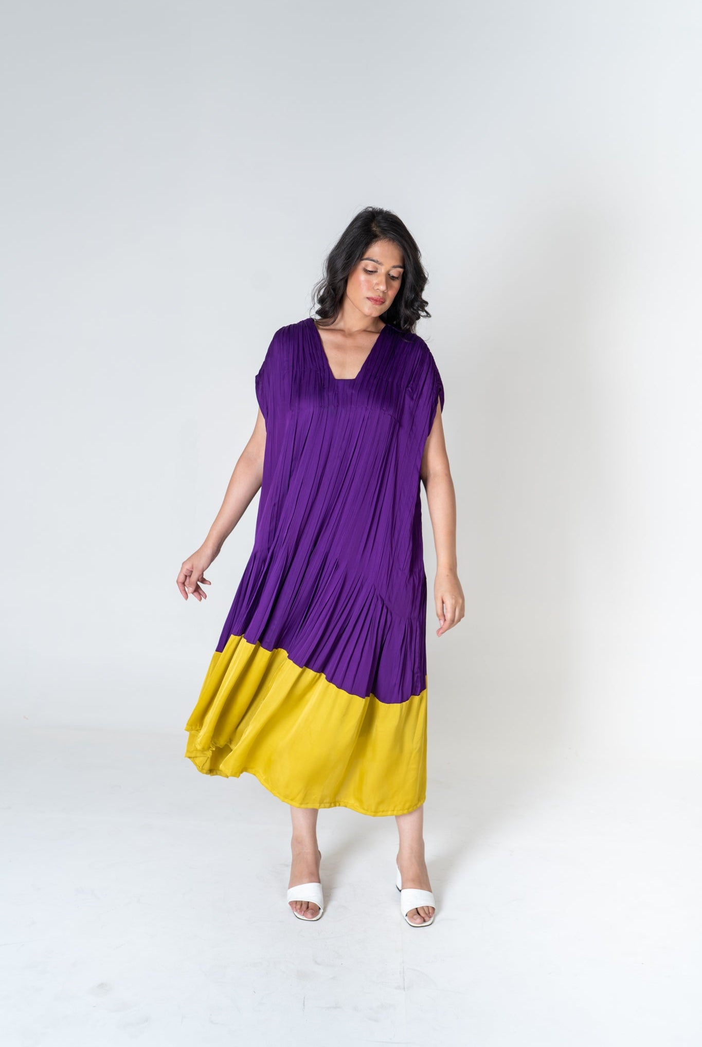 Purple - Yellow Color - Blocked Dress - CiceroniDressesNeora
