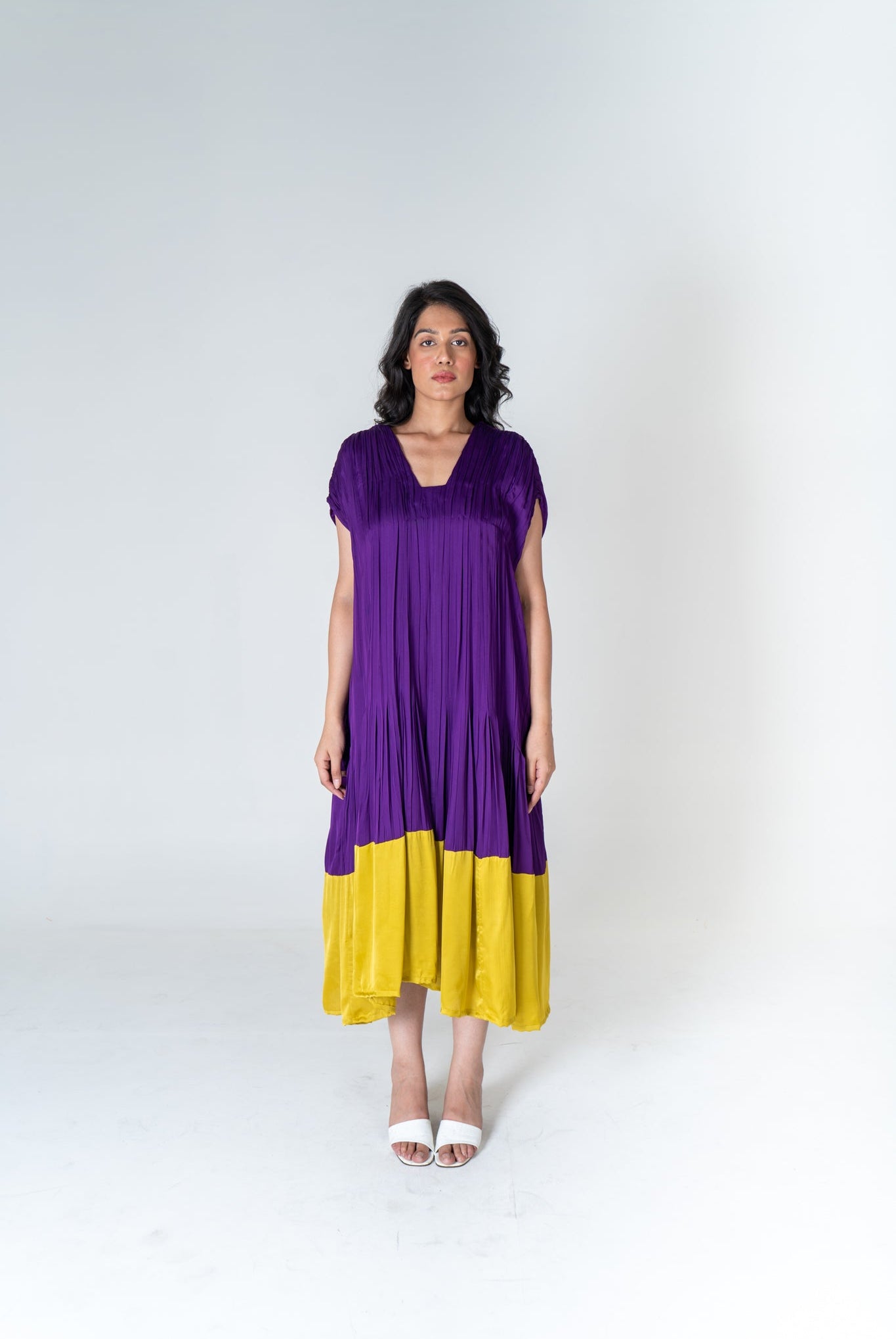 Purple - Yellow Color - Blocked Dress - CiceroniDressesNeora