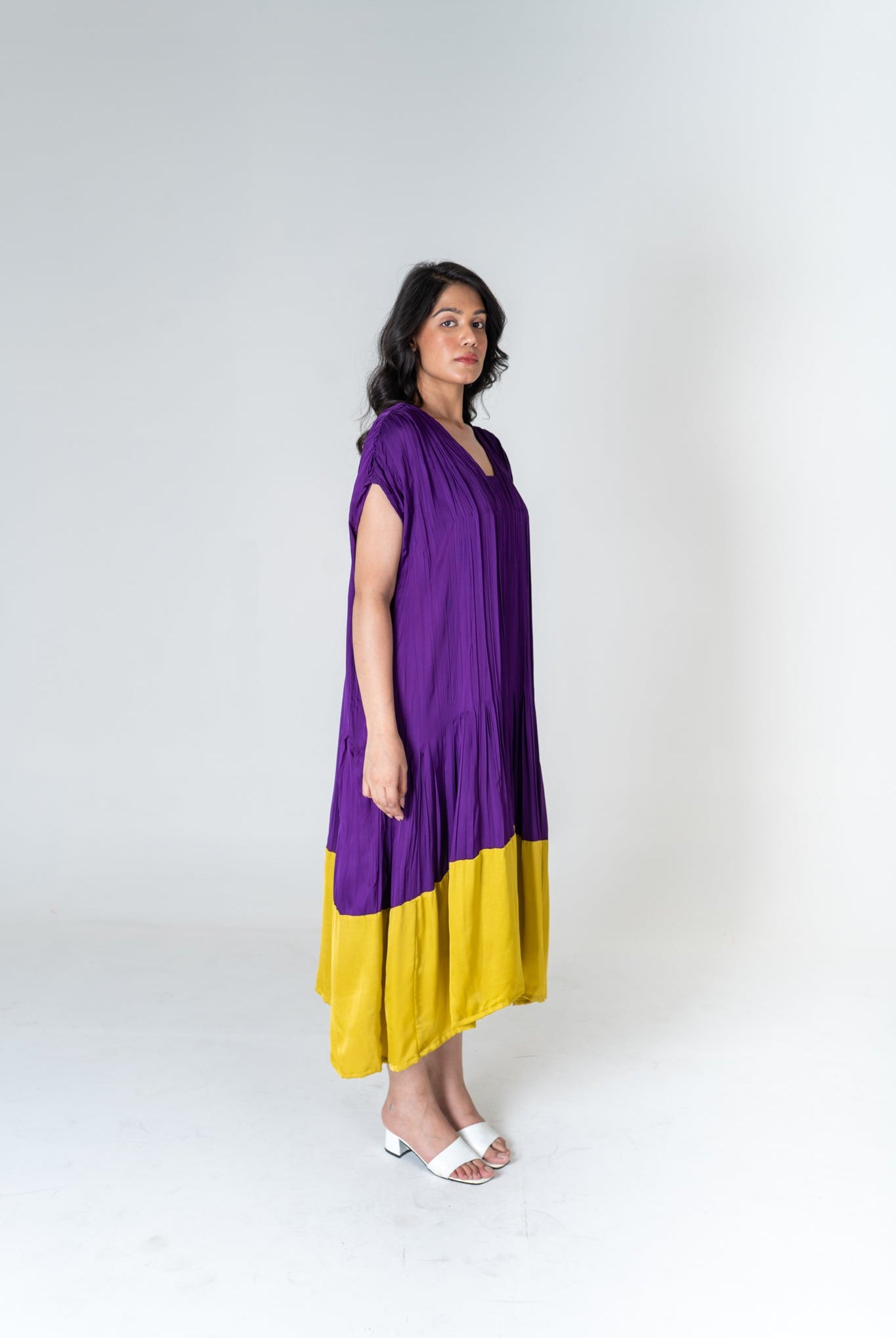 Purple - Yellow Color - Blocked Dress - CiceroniDressesNeora
