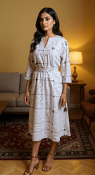 Quilted Dress - White with Purple Checks - CiceroniDressesBhomra