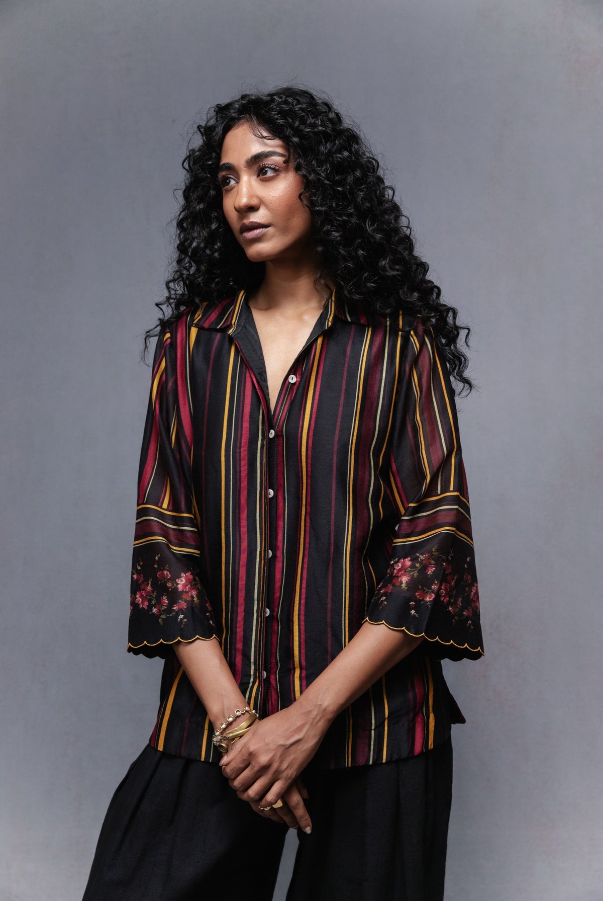 Raha Shirt in Black Stripes Set - CiceroniCo-ord SetSubbah