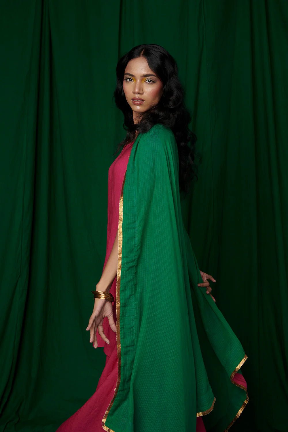Rani Linen Sharara Set with Dupatta - CiceroniKurta Set, Festive WearSaphed