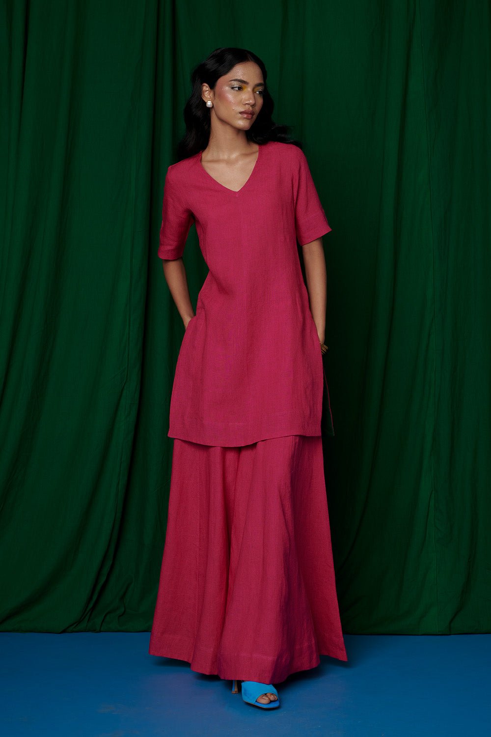 Rani Linen Sharara Set with Dupatta - CiceroniKurta Set, Festive WearSaphed