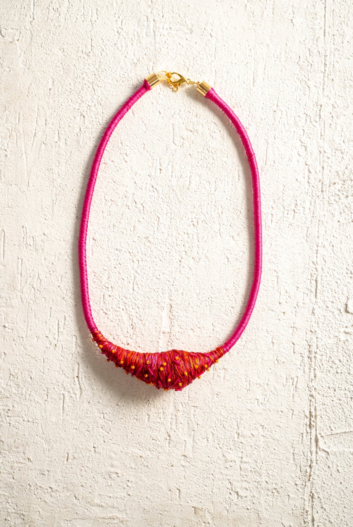 Rani Pink Cord Necklace with Coral Wrapped Bib - CiceroniNeckpieceBoundless by Shilpi