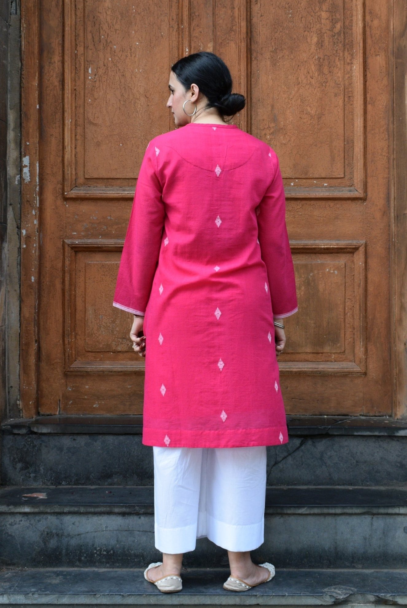 Rani Pink Jamdani Kurta with Placket - CiceroniKurta, Everyday WearHouse of Moxa