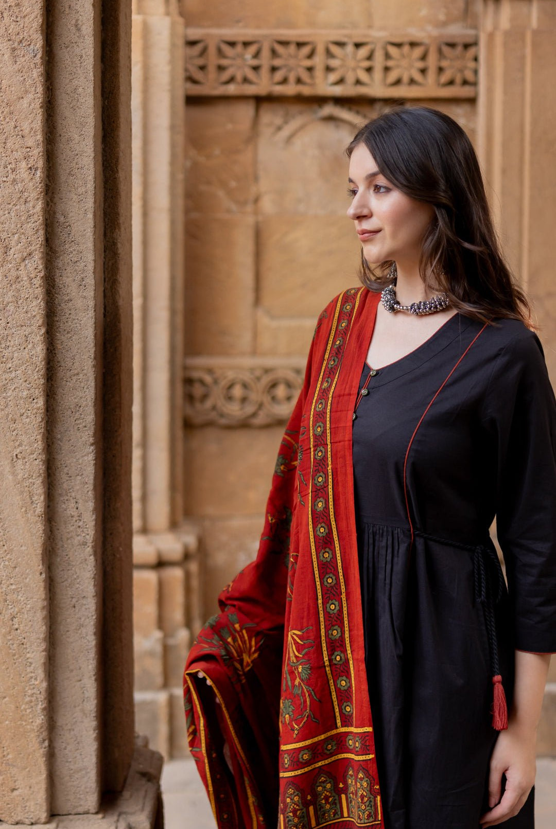 Rann Black Kurta Set with Ajrakh Dupatta - CiceroniKurta Set, Everyday WearMaidaan