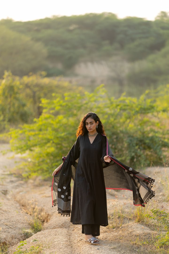 Raven Black Kurta Set with Dupatta - CiceroniKurta Set, Everyday WearMaidaan
