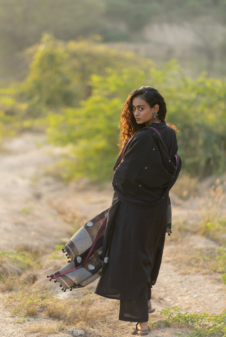 Raven Black Kurta Set with Dupatta - CiceroniKurta Set, Everyday WearMaidaan