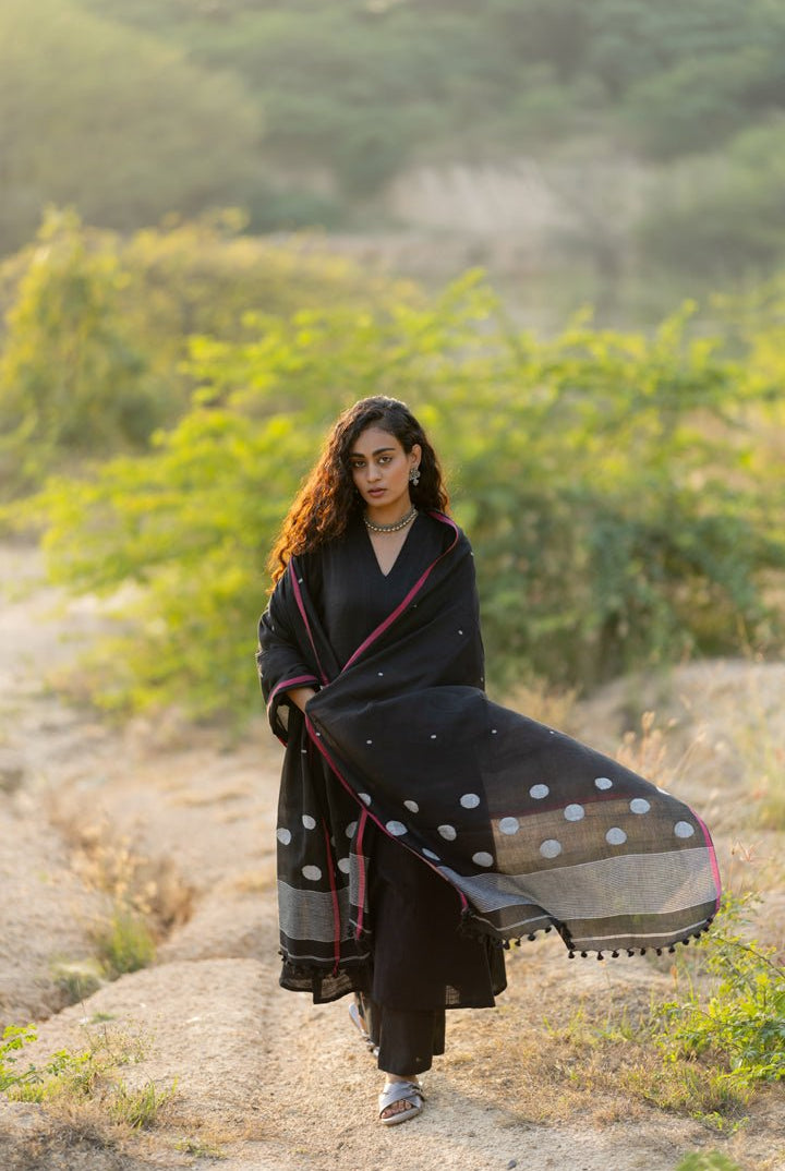 Raven Black Kurta Set with Dupatta - CiceroniKurta Set, Everyday WearMaidaan