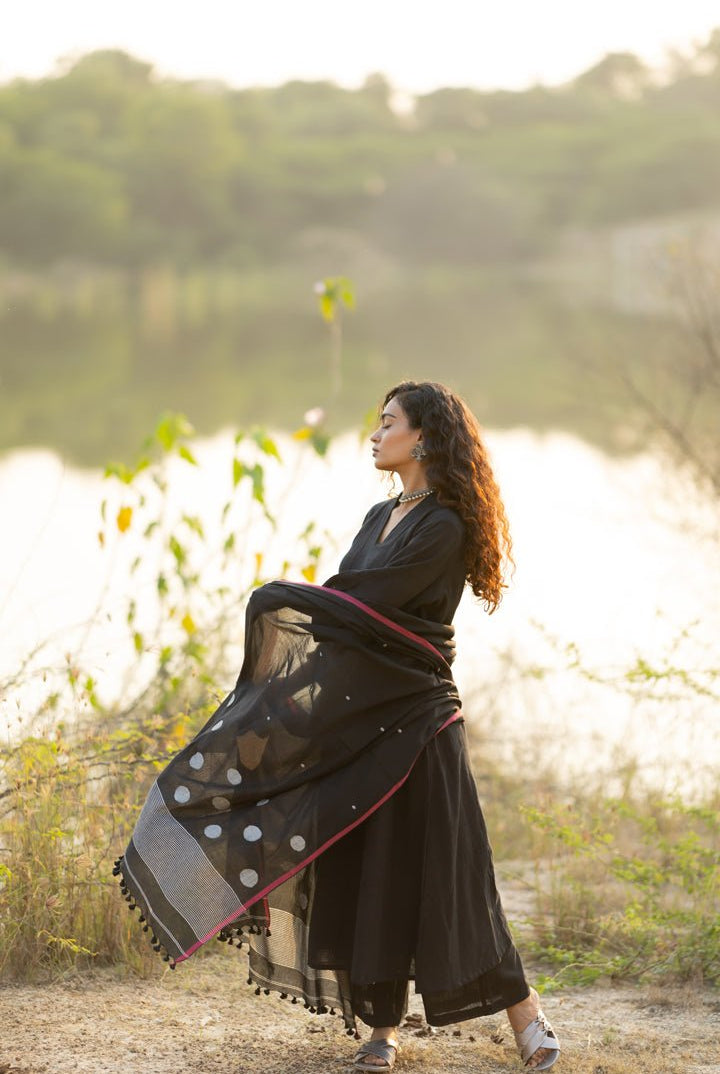 Raven Black Kurta Set with Dupatta - CiceroniKurta Set, Everyday WearMaidaan
