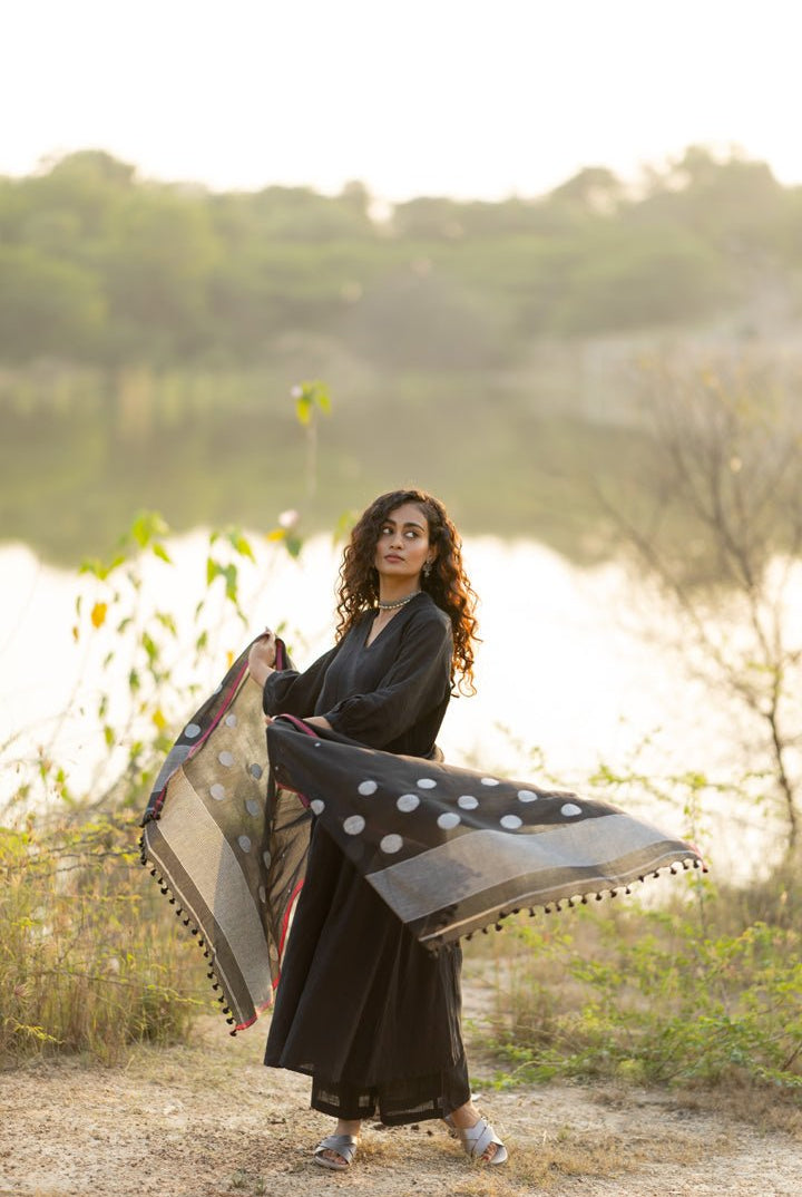 Raven Black Kurta Set with Dupatta - CiceroniKurta Set, Everyday WearMaidaan