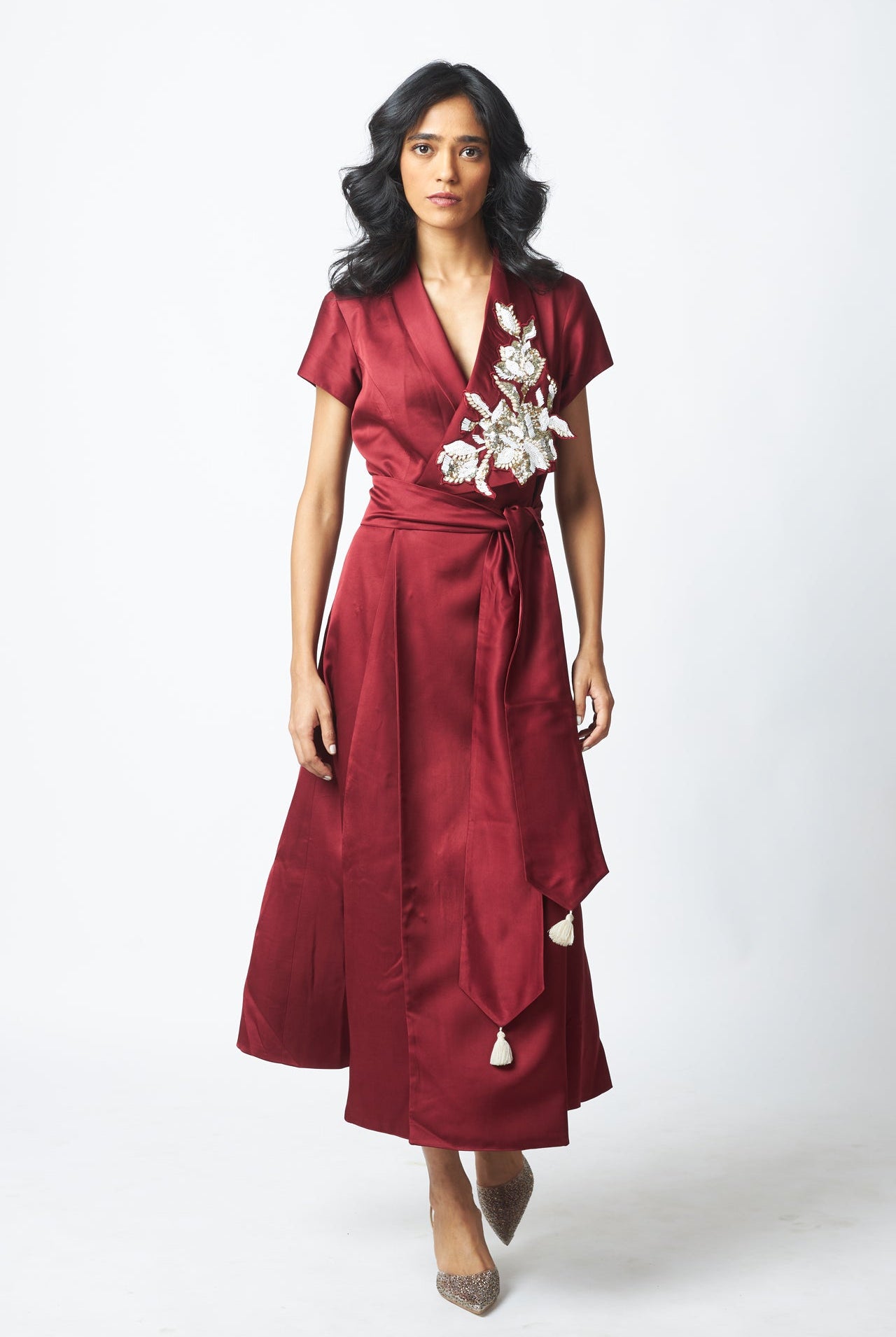 Ravena - Floral Broach Long Wrap Dress - CiceroniDressMadder Much