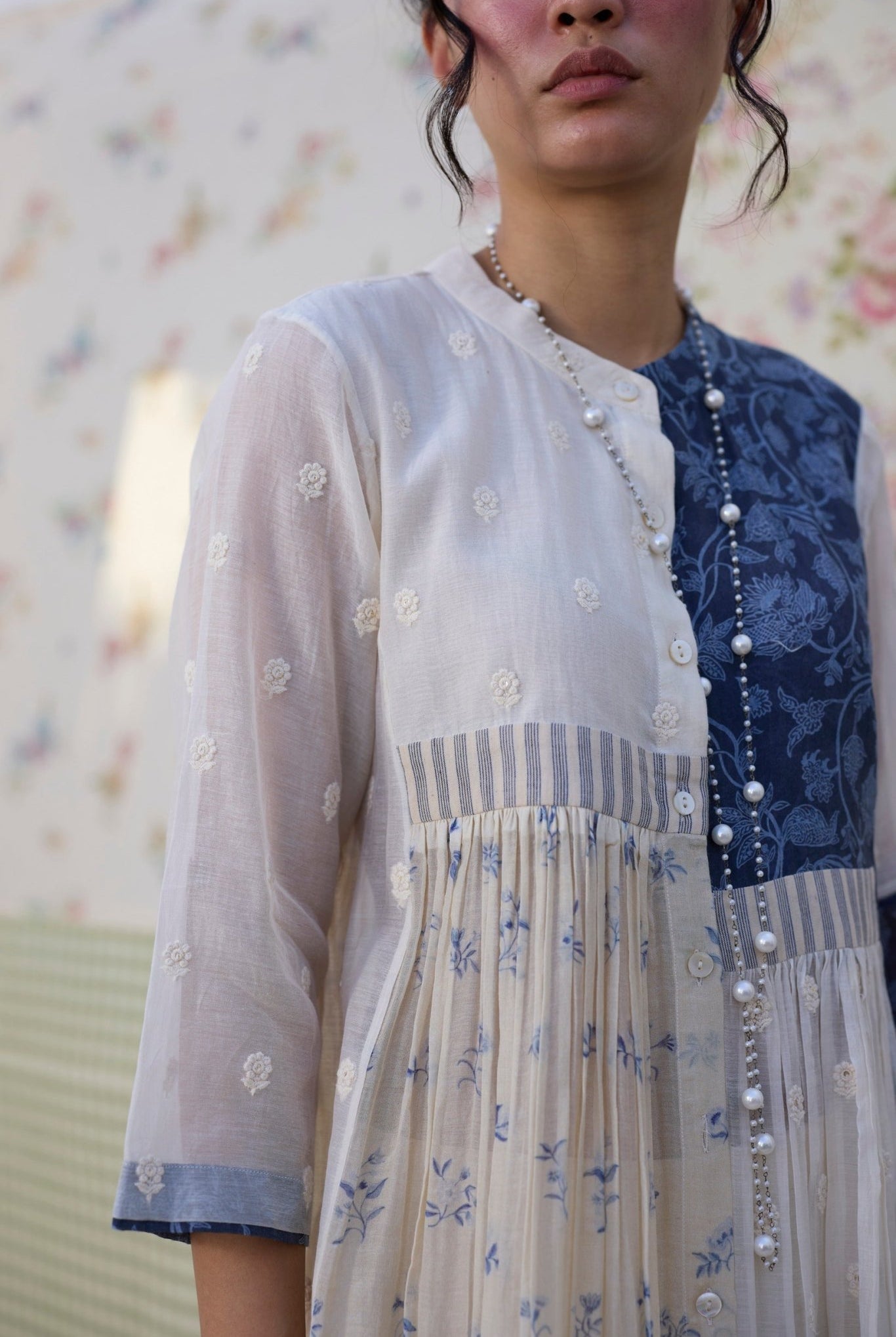 Raye Tunic Set - Off White & Blue - CiceroniKurta Set, Everyday WearKhyati Rughani