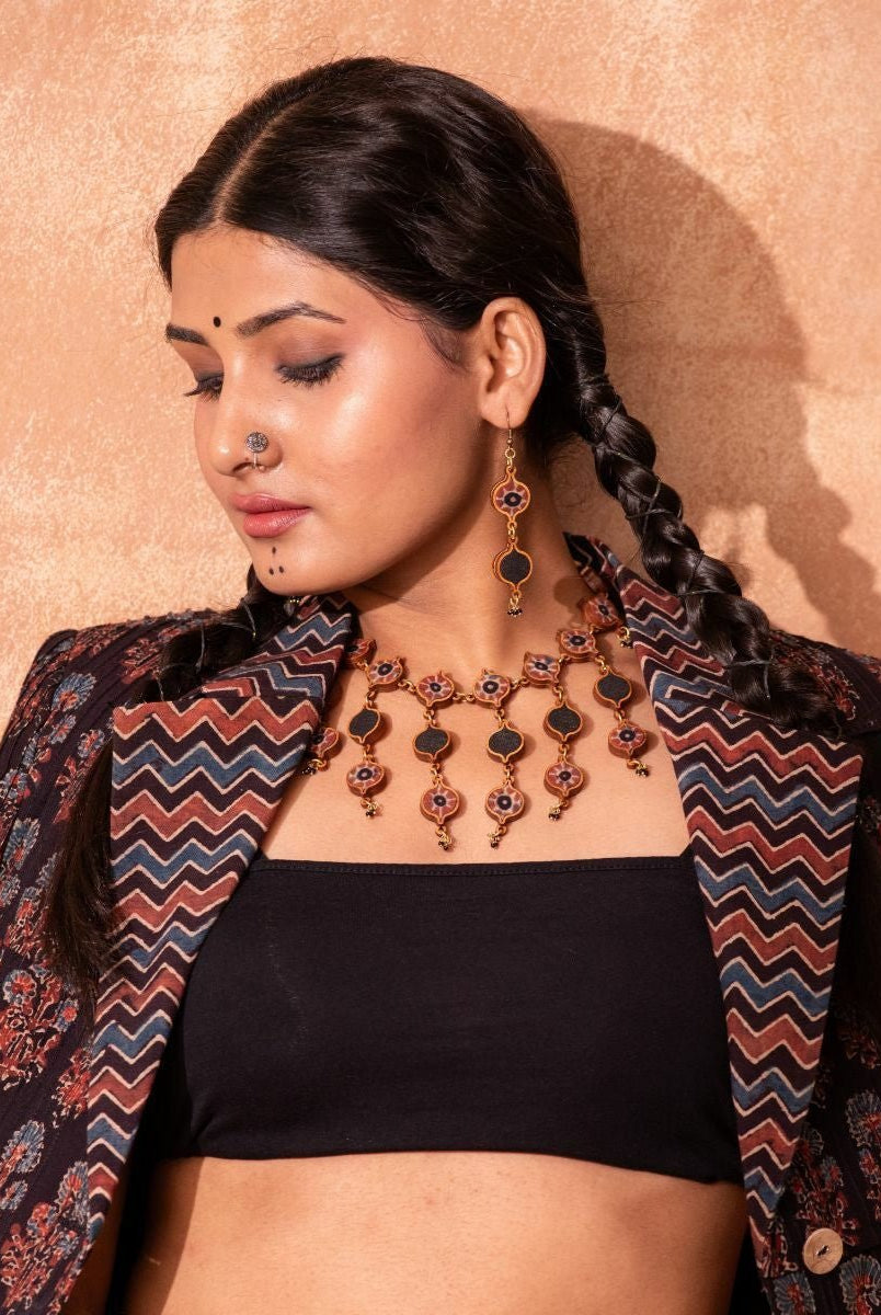 Red and Black Multi Layered Earrings - CiceroniEarringsWhe by Abira