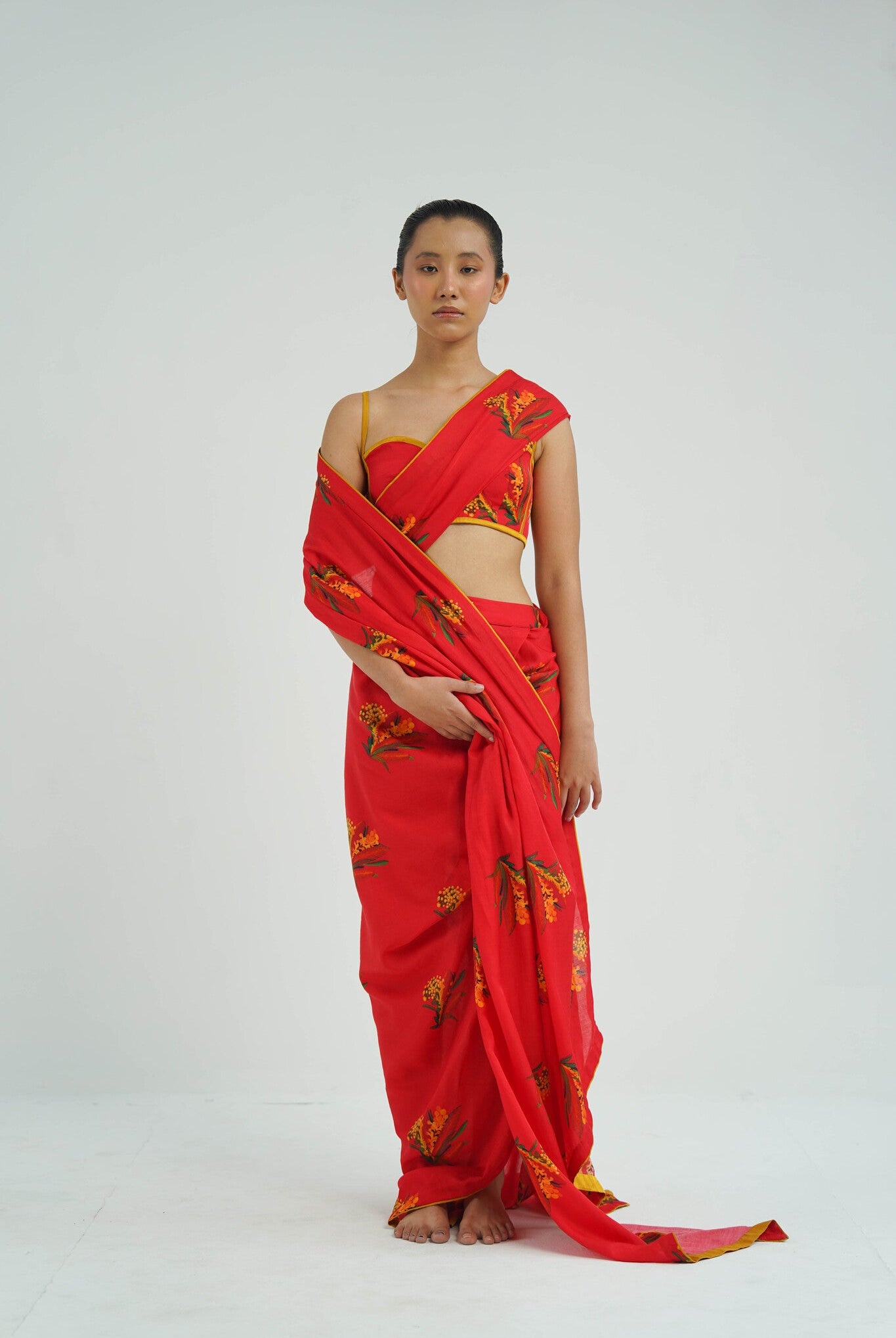 Red Firefly Drape Saree - CiceroniSareeTil