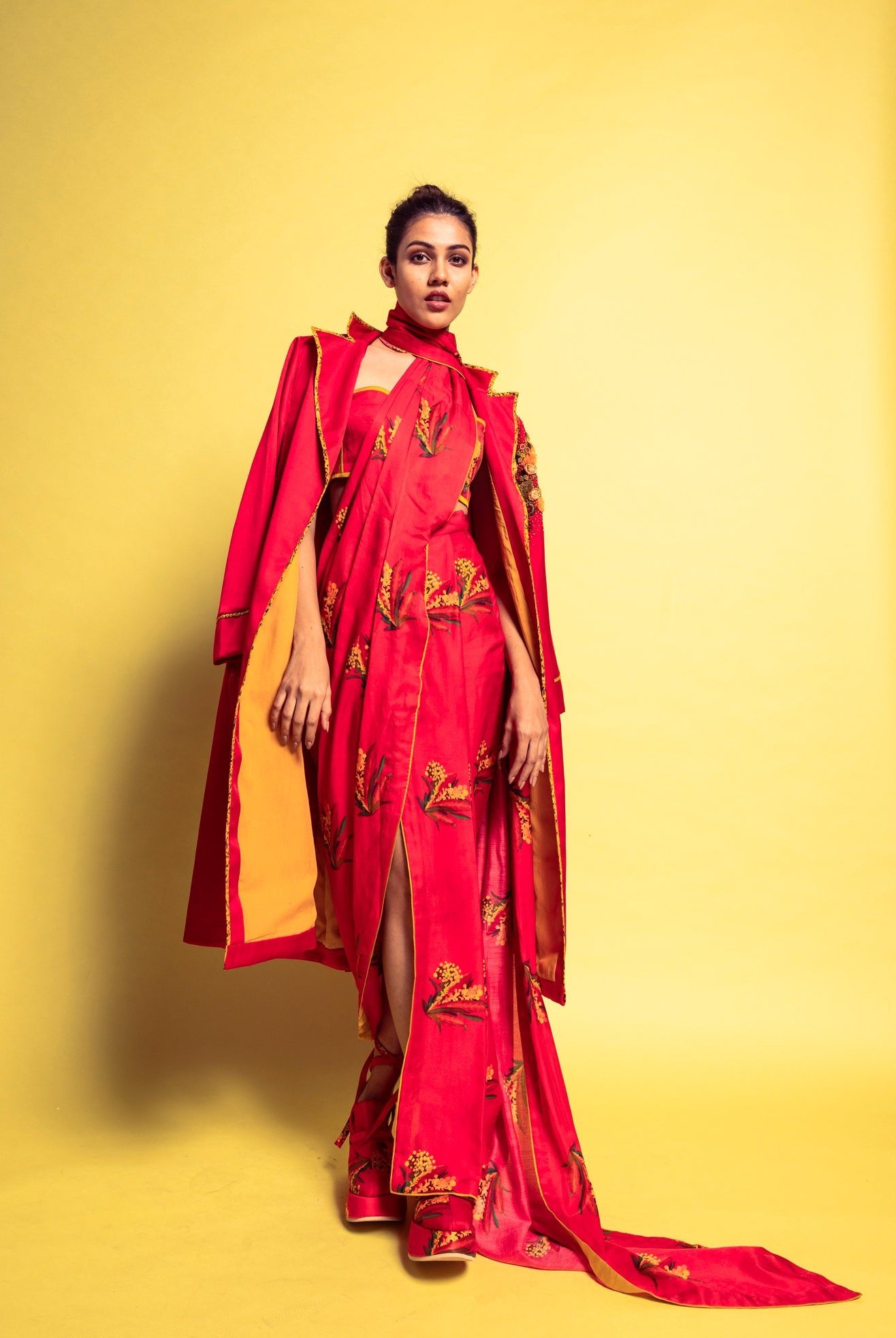 Red Firefly Drape Saree - CiceroniSareeTil