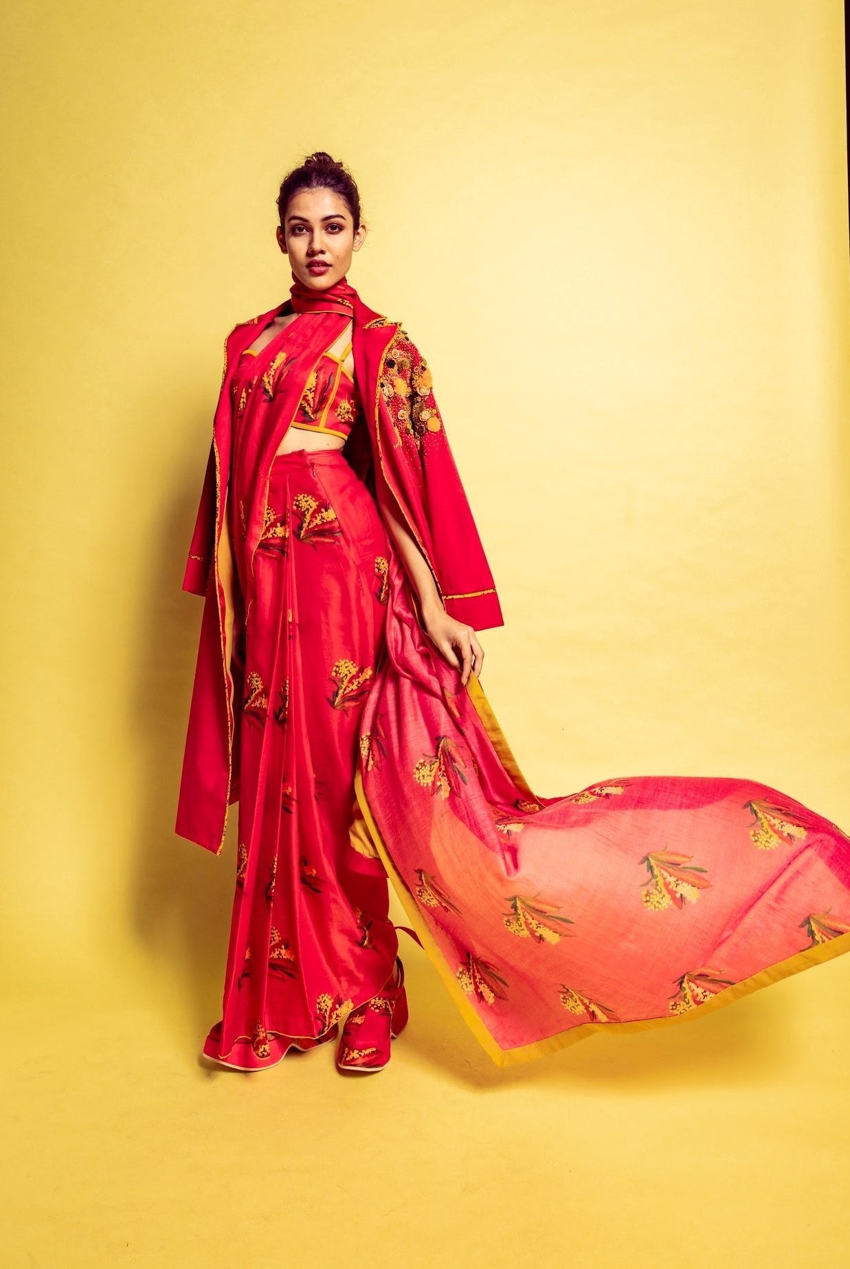 Red Firefly Drape Saree - CiceroniSareeTil