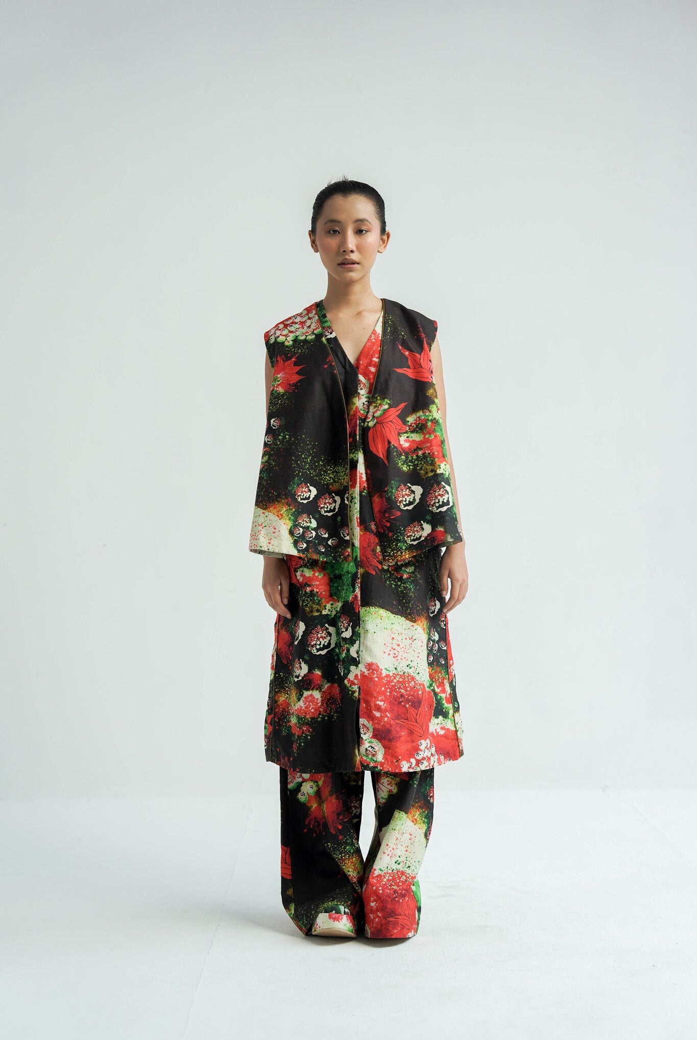 Red Florid Gilet - CiceroniJacketsTil