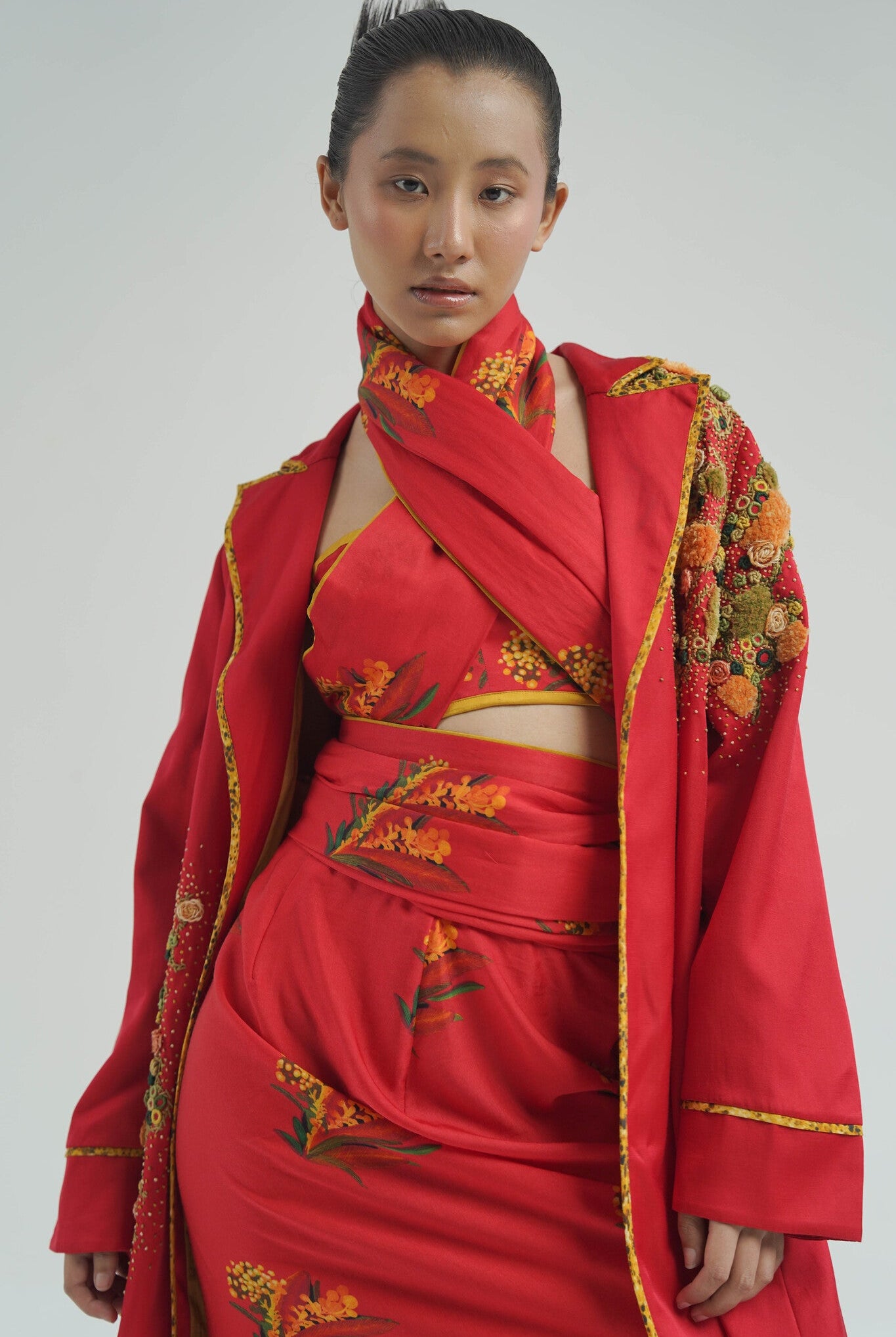 Red Impasto Trench - CiceroniJacketsTil