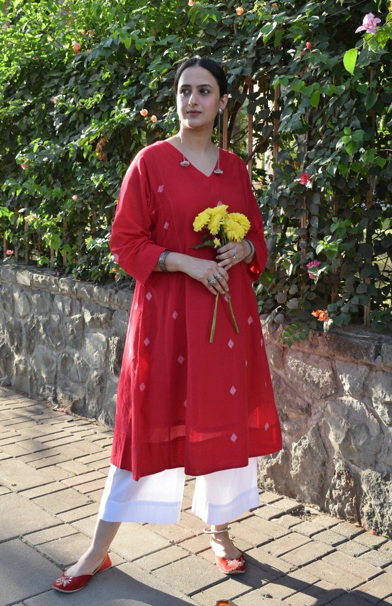 Red Jamdani Phiran - CiceroniKurta, Everyday WearHouse of Moxa