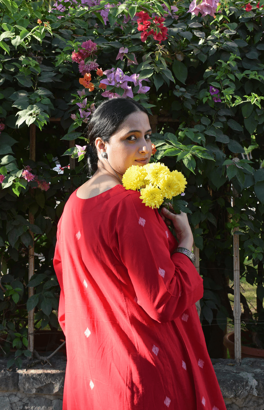 Red Jamdani Phiran - CiceroniKurta, Everyday WearHouse of Moxa