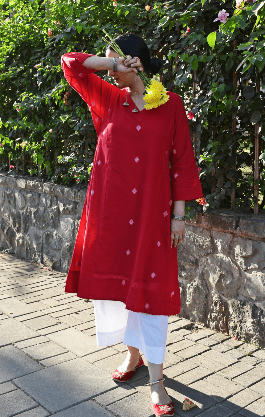 Red Jamdani Phiran - CiceroniKurta, Everyday WearHouse of Moxa
