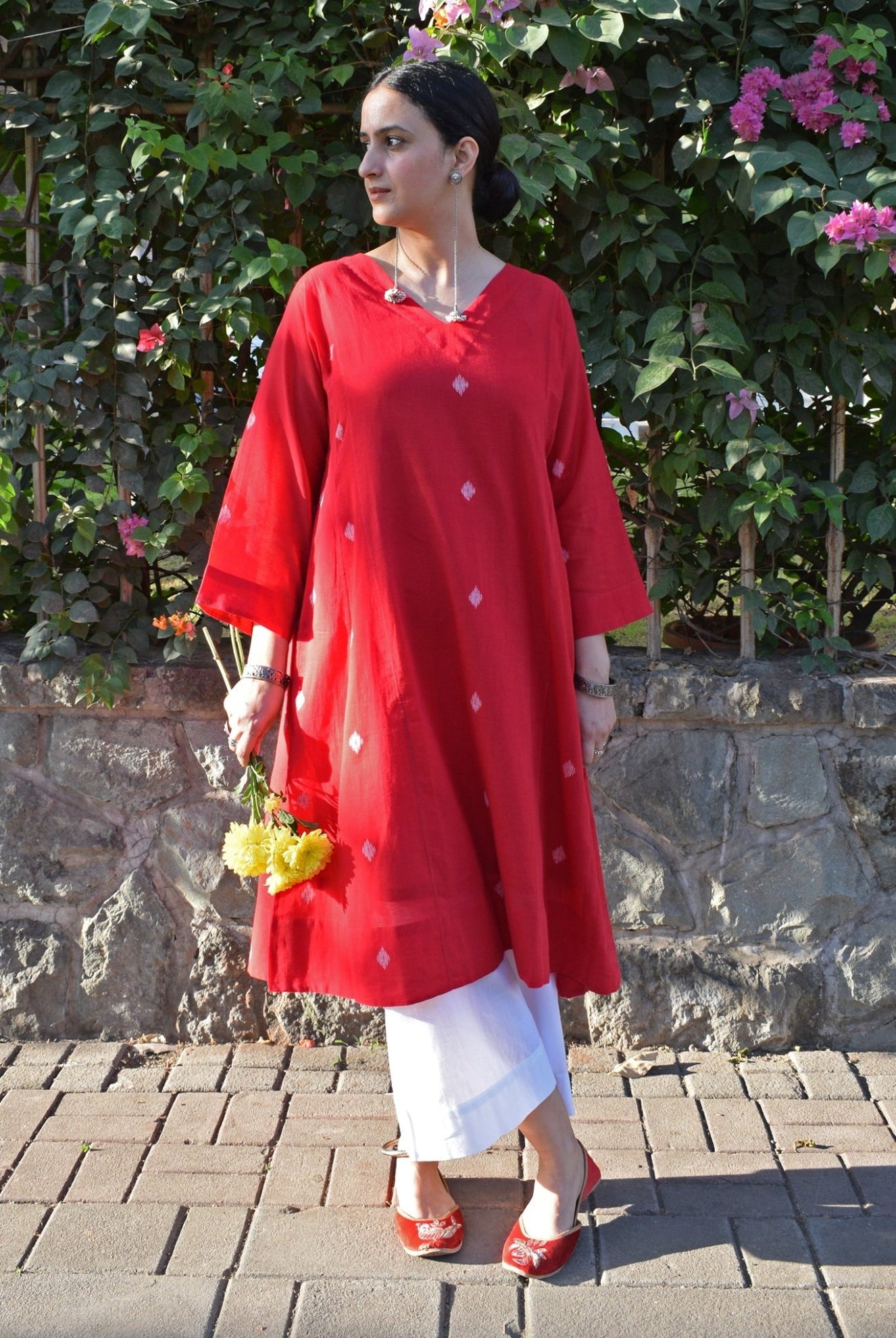 Red Jamdani Phiran - CiceroniKurta, Everyday WearHouse of Moxa