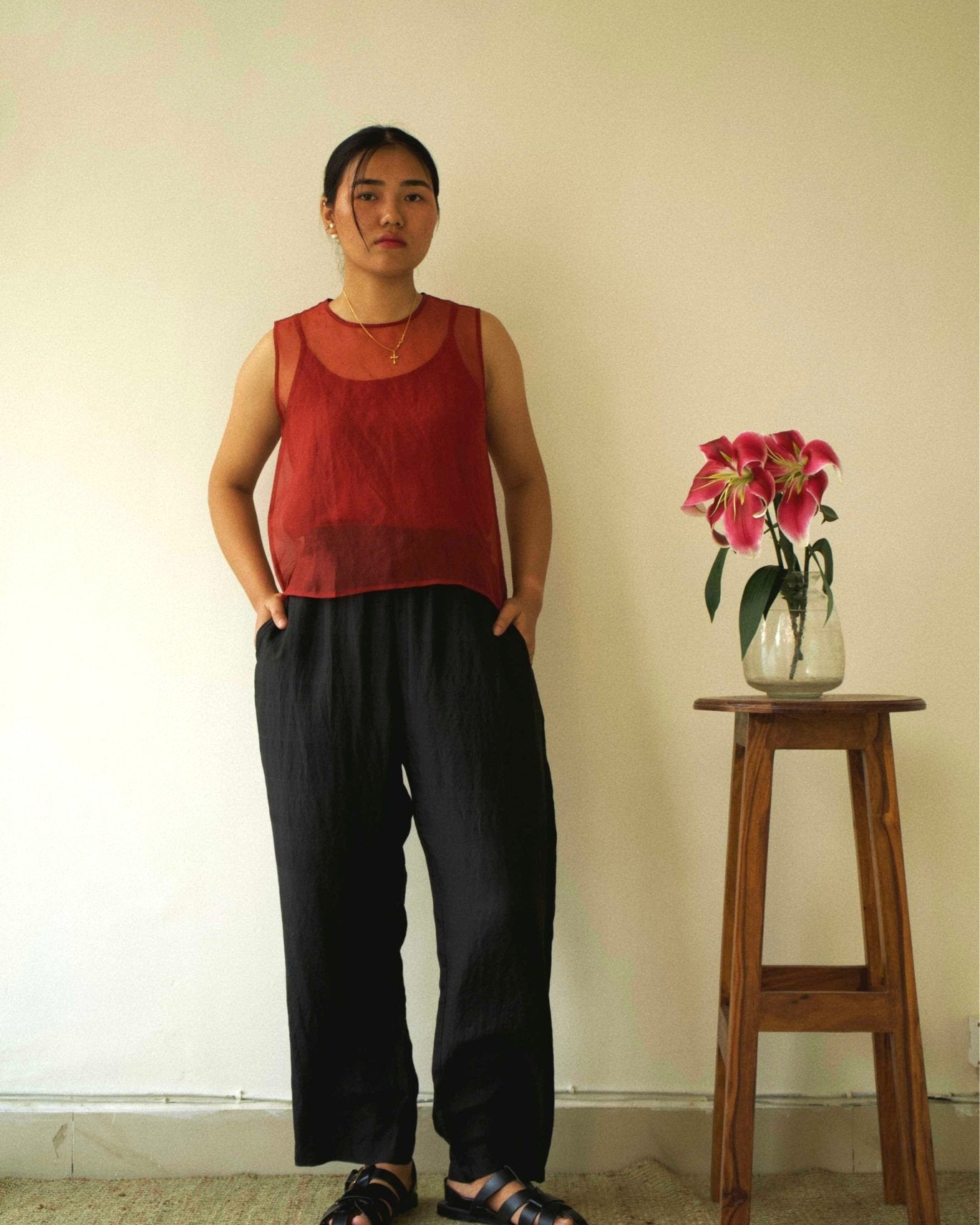 Red Organza Vest - CiceroniTopswith N.