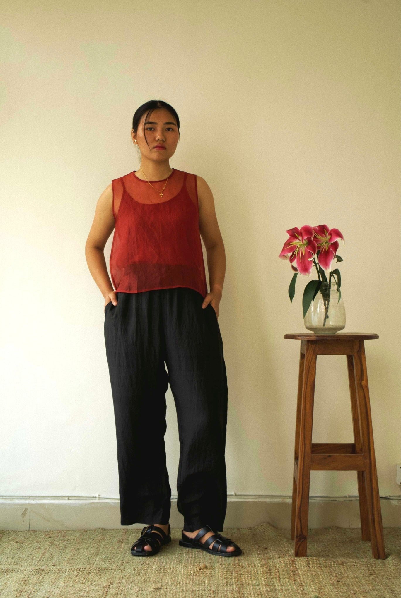 Red Organza Vest - CiceroniTopswith N.