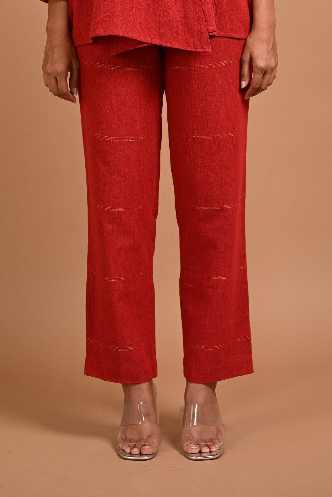 Red Straight Cut Pants with Pocket - CiceroniPantsRang by Rajvi
