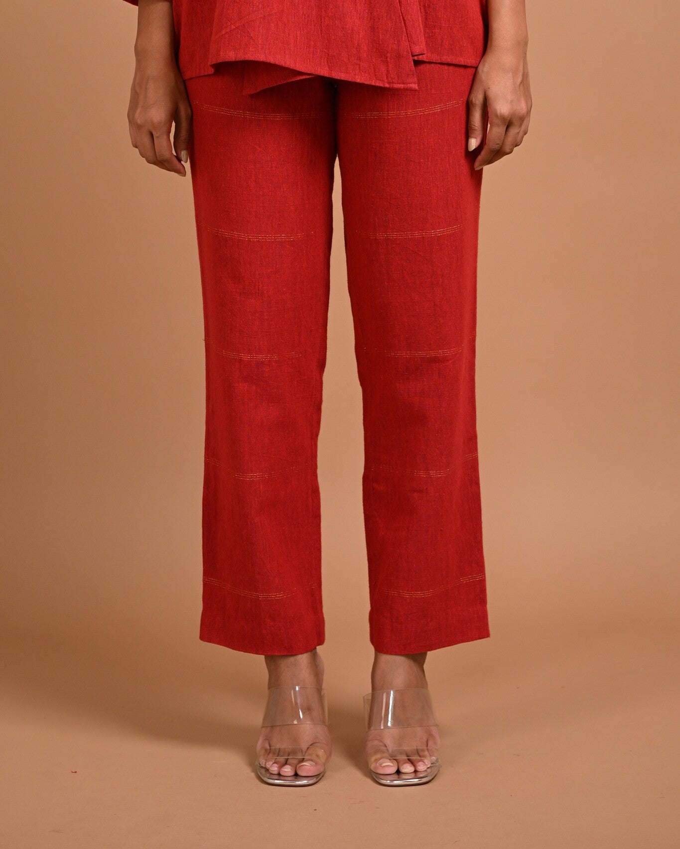 Red Straight Cut Pants with Pocket - CiceroniPantsRang by Rajvi