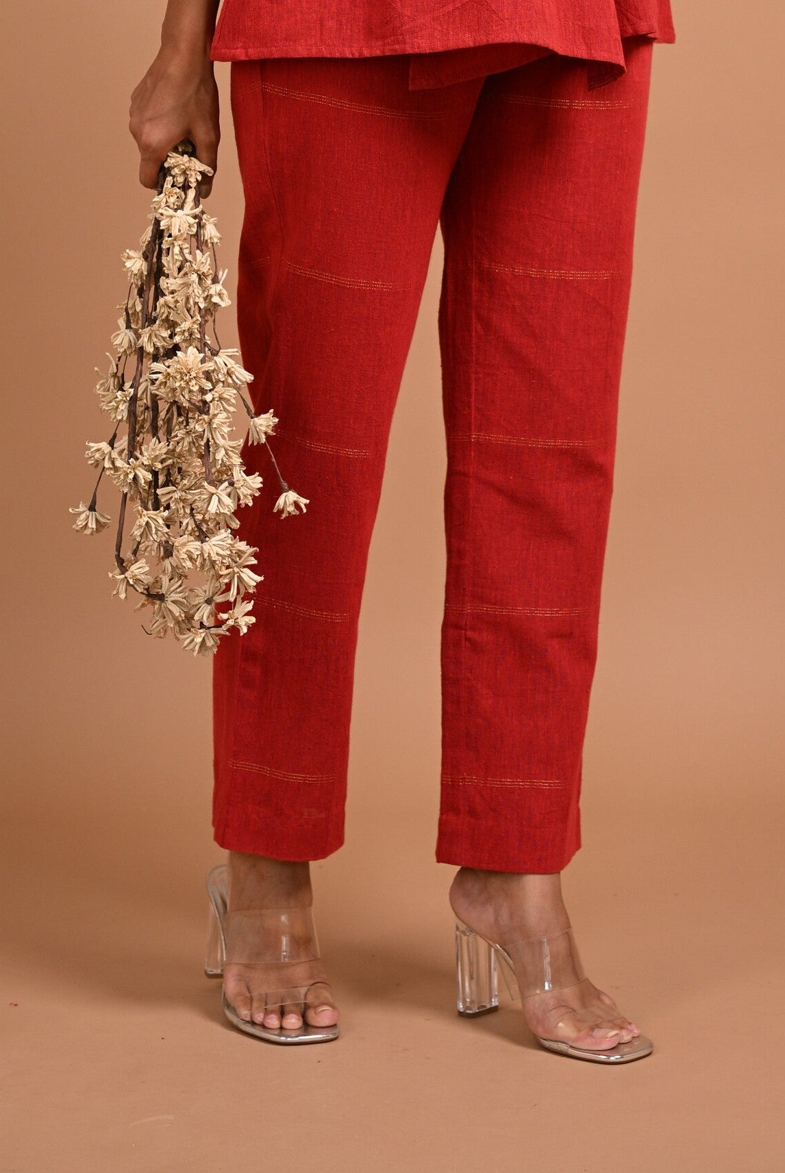Red Straight Cut Pants with Pocket - CiceroniPantsRang by Rajvi