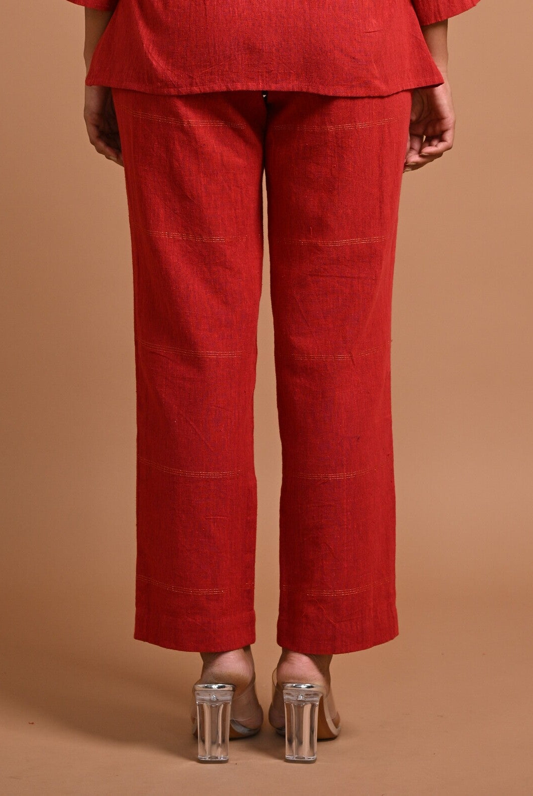Red Straight Cut Pants with Pocket - CiceroniPantsRang by Rajvi