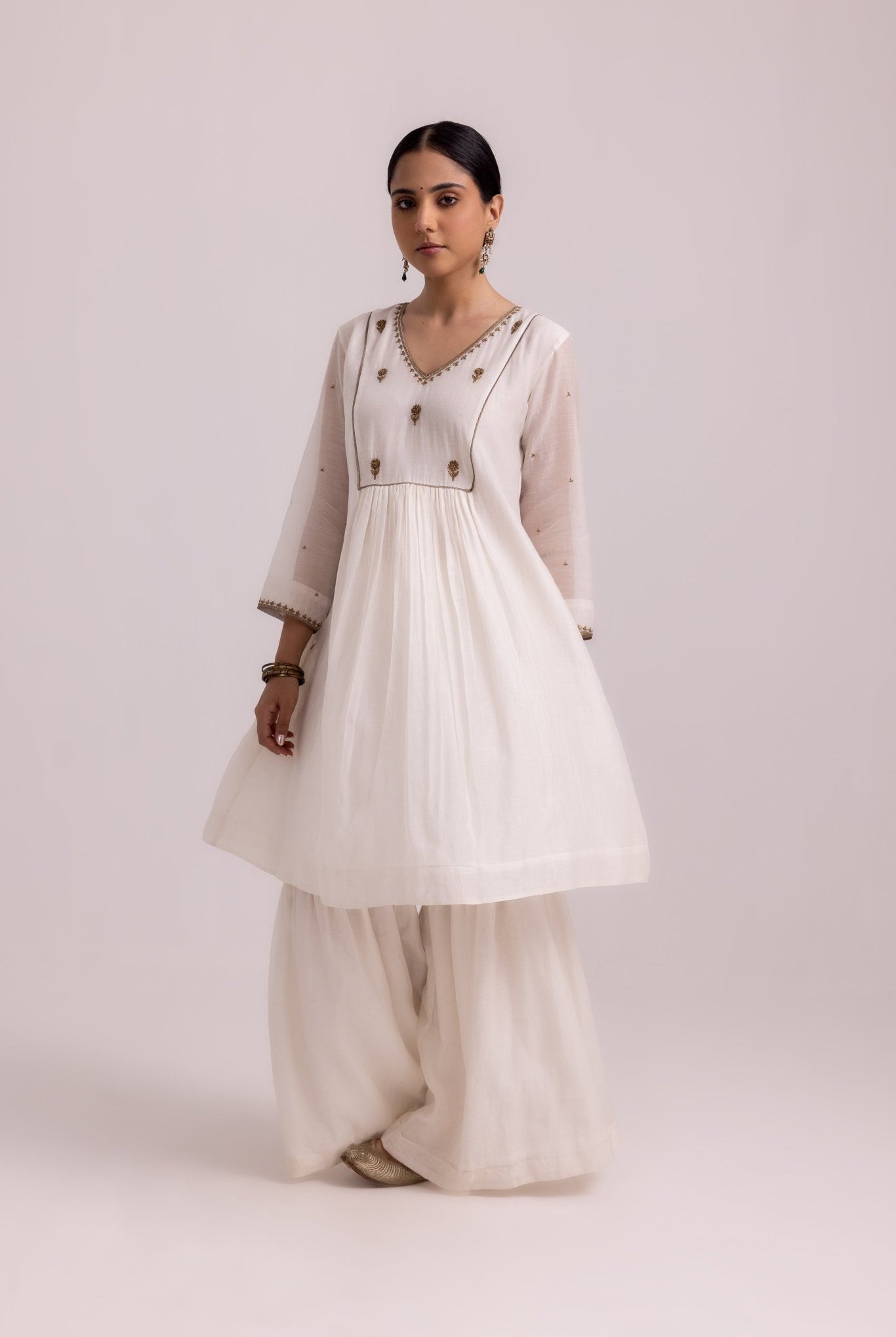 Rimi Sharara Dupatta Set - White - CiceroniKurta Set, Festive WearLabel Shreya Sharma