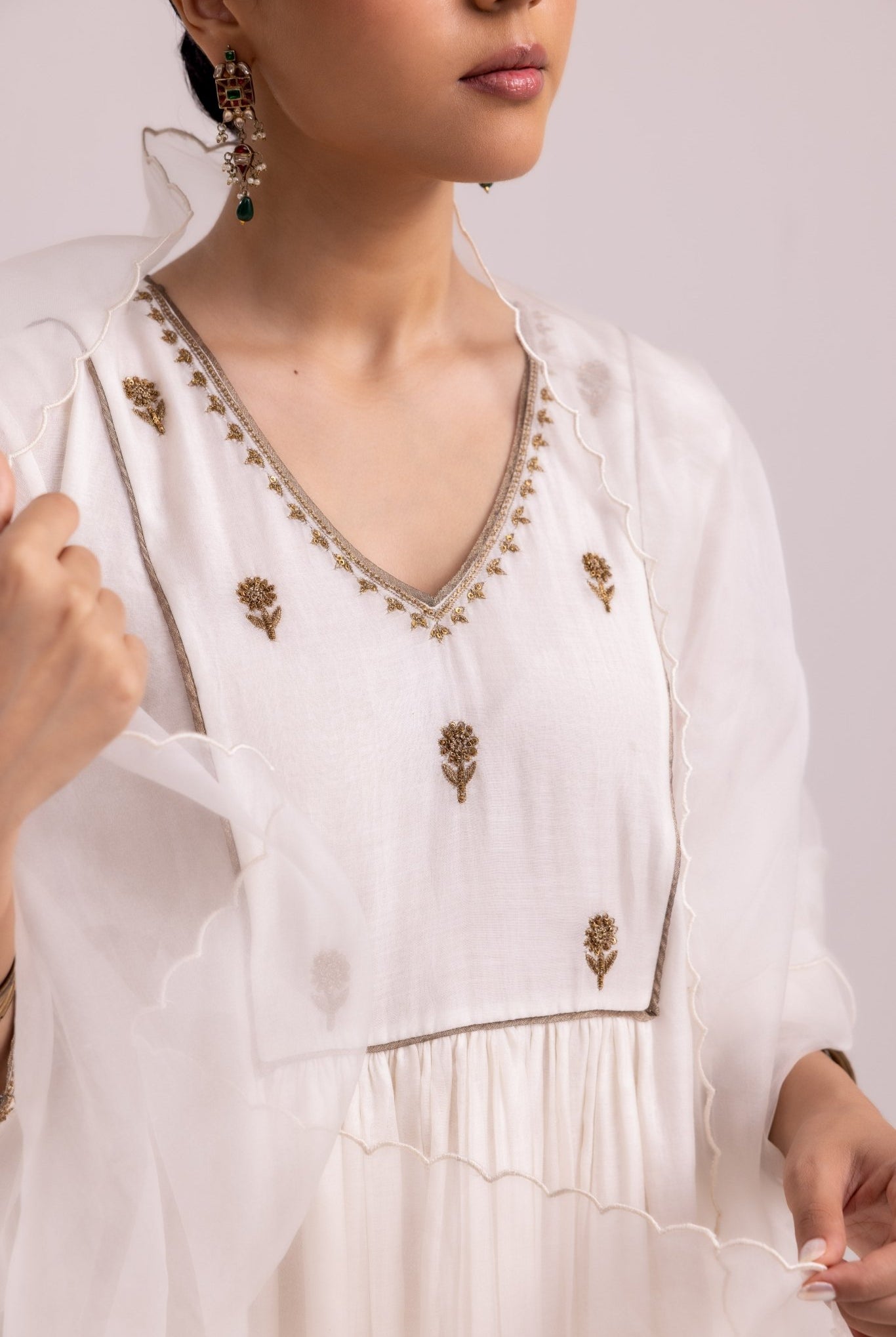 Rimi Sharara Dupatta Set - White - CiceroniKurta Set, Festive WearLabel Shreya Sharma
