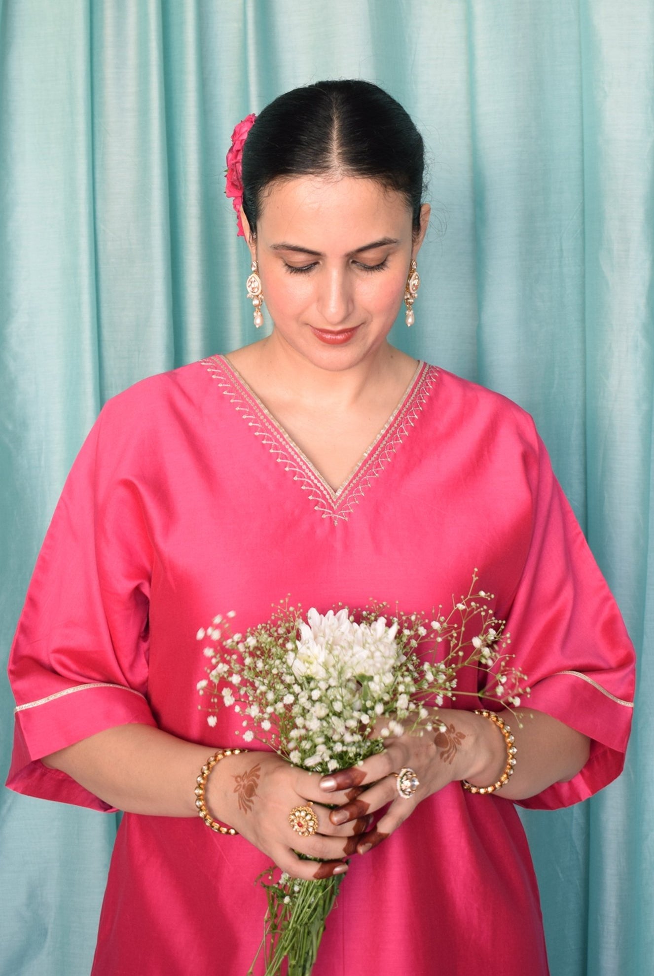 Rohini Chanderi Set with Hand Embroidered Choga Kurta and Wide Legged Pyjama - CiceroniKurta Set, Festive wearHouse of Moxa