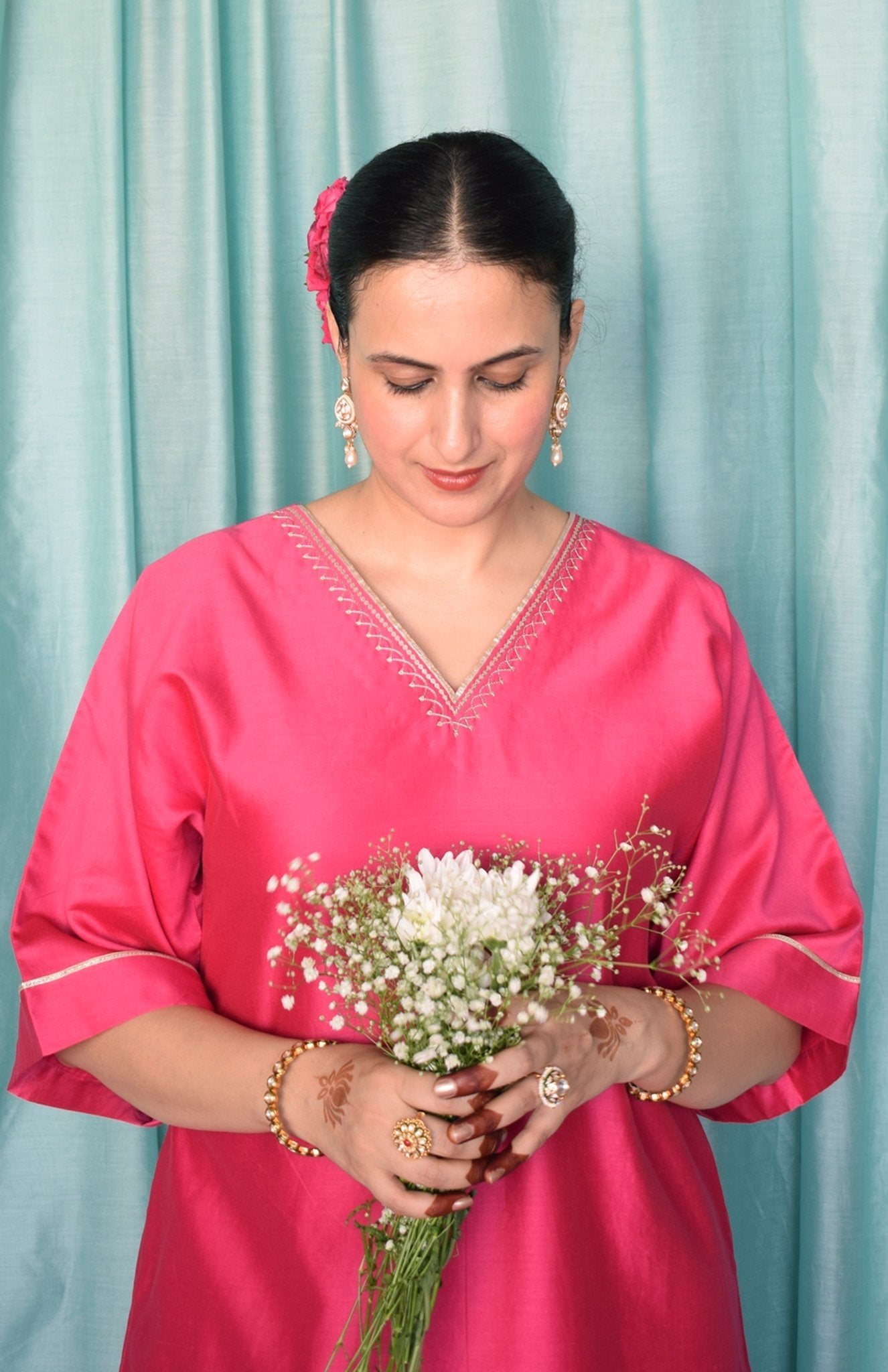 Rohini Chanderi Set with Hand Embroidered Choga Kurta and Wide Legged Pyjama - CiceroniKurta Set, Festive wearHouse of Moxa