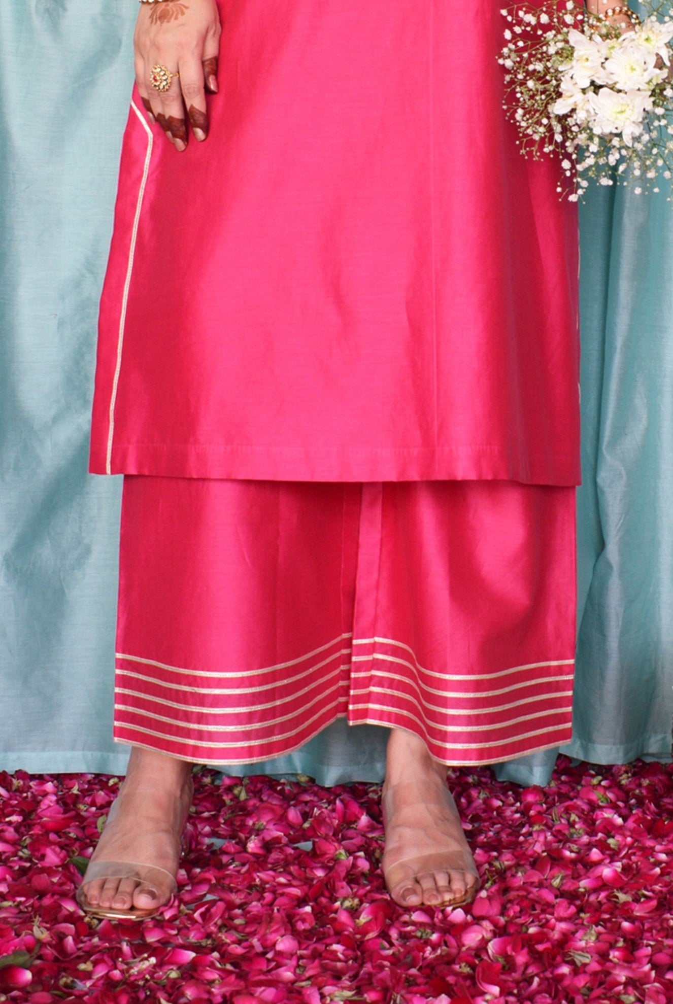 Rohini Chanderi Set with Hand Embroidered Choga Kurta and Wide Legged Pyjama - CiceroniKurta Set, Festive wearHouse of Moxa