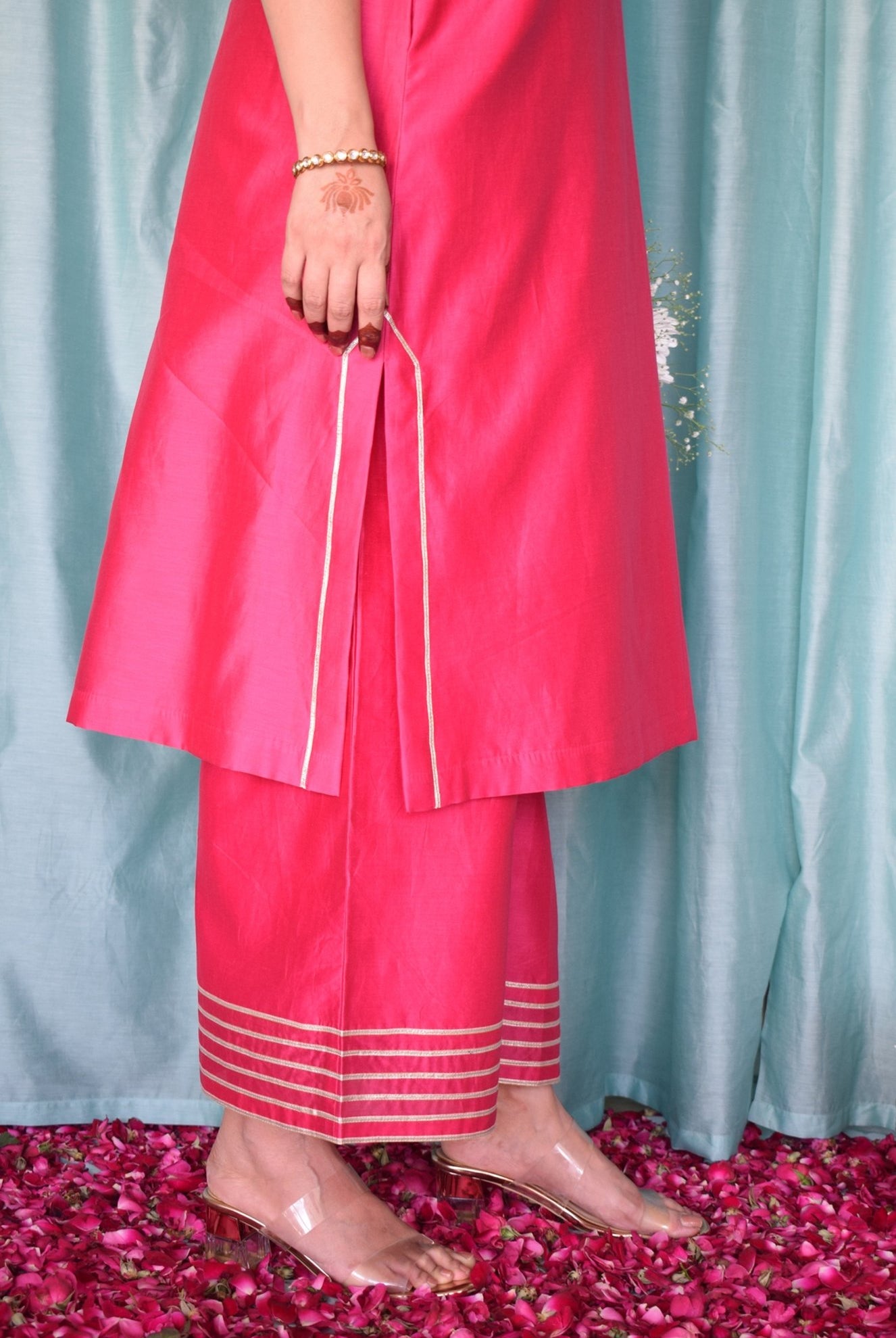 Rohini Chanderi Set with Hand Embroidered Choga Kurta and Wide Legged Pyjama - CiceroniKurta Set, Festive wearHouse of Moxa