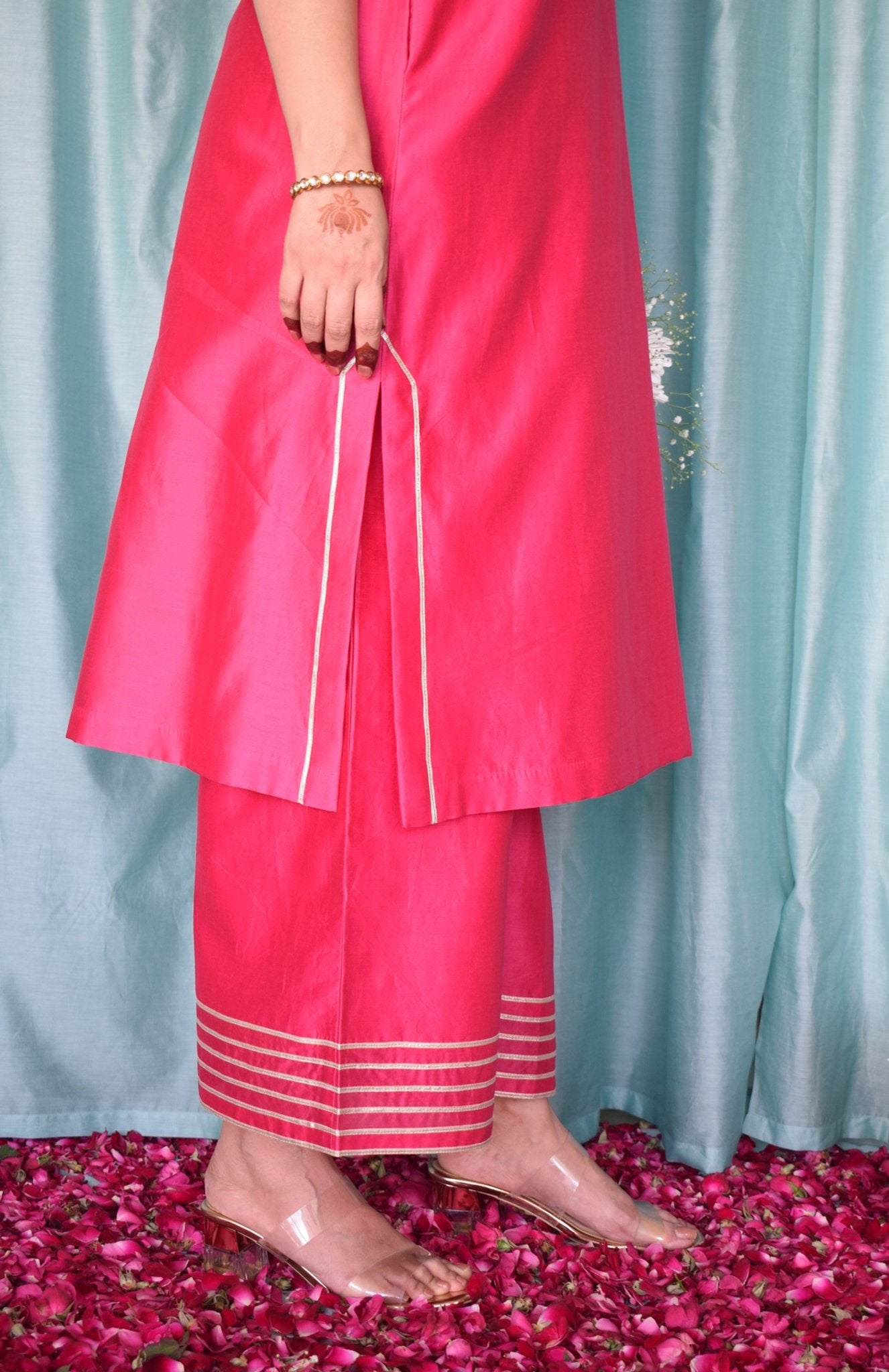 Rohini Chanderi Set with Hand Embroidered Choga Kurta and Wide Legged Pyjama - CiceroniKurta Set, Festive wearHouse of Moxa