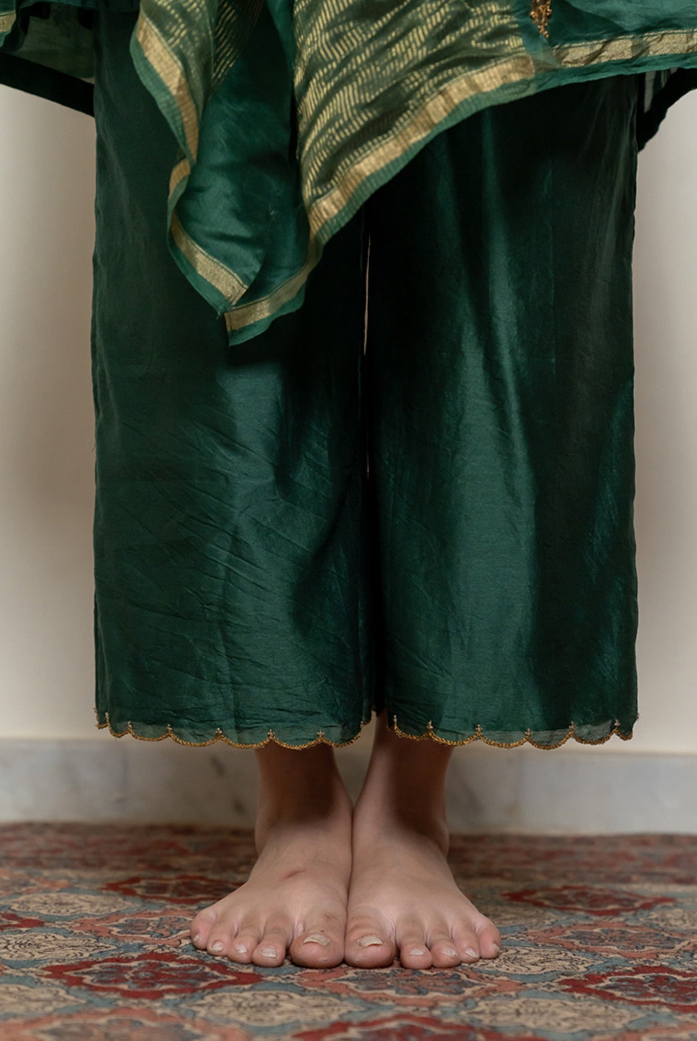 Roohi Kalidaar Kurta Set - Emerald Green (Set of 3) - CiceroniKurta Set, Festive wearNirjara
