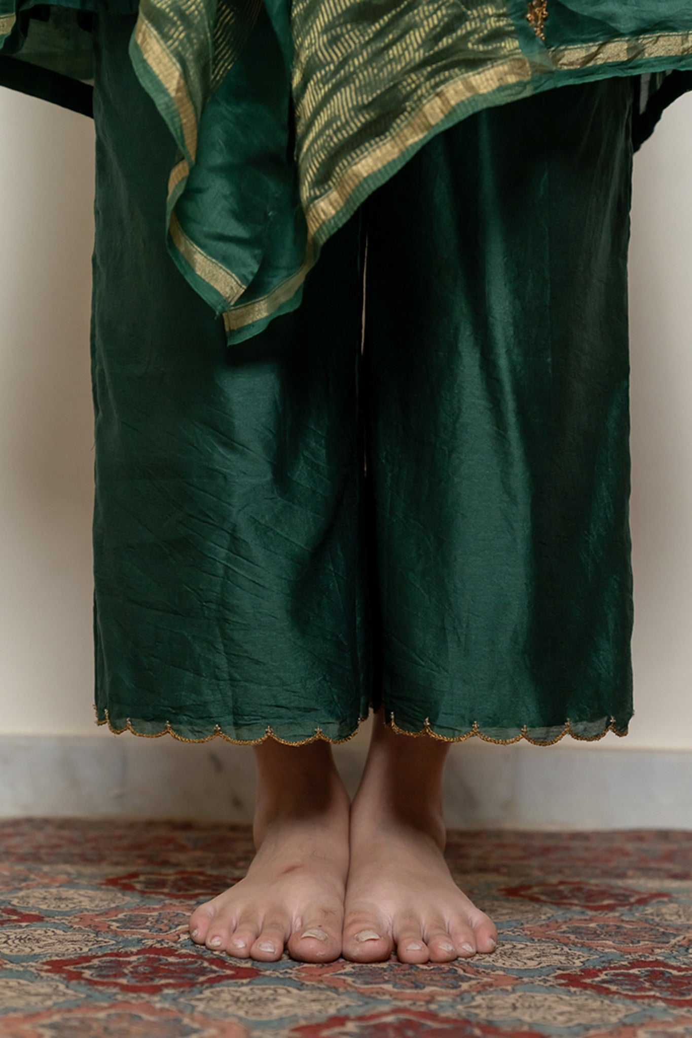 Roohi Kalidaar Kurta Set - Emerald Green (Set of 3) - CiceroniKurta Set, Festive wearNirjara