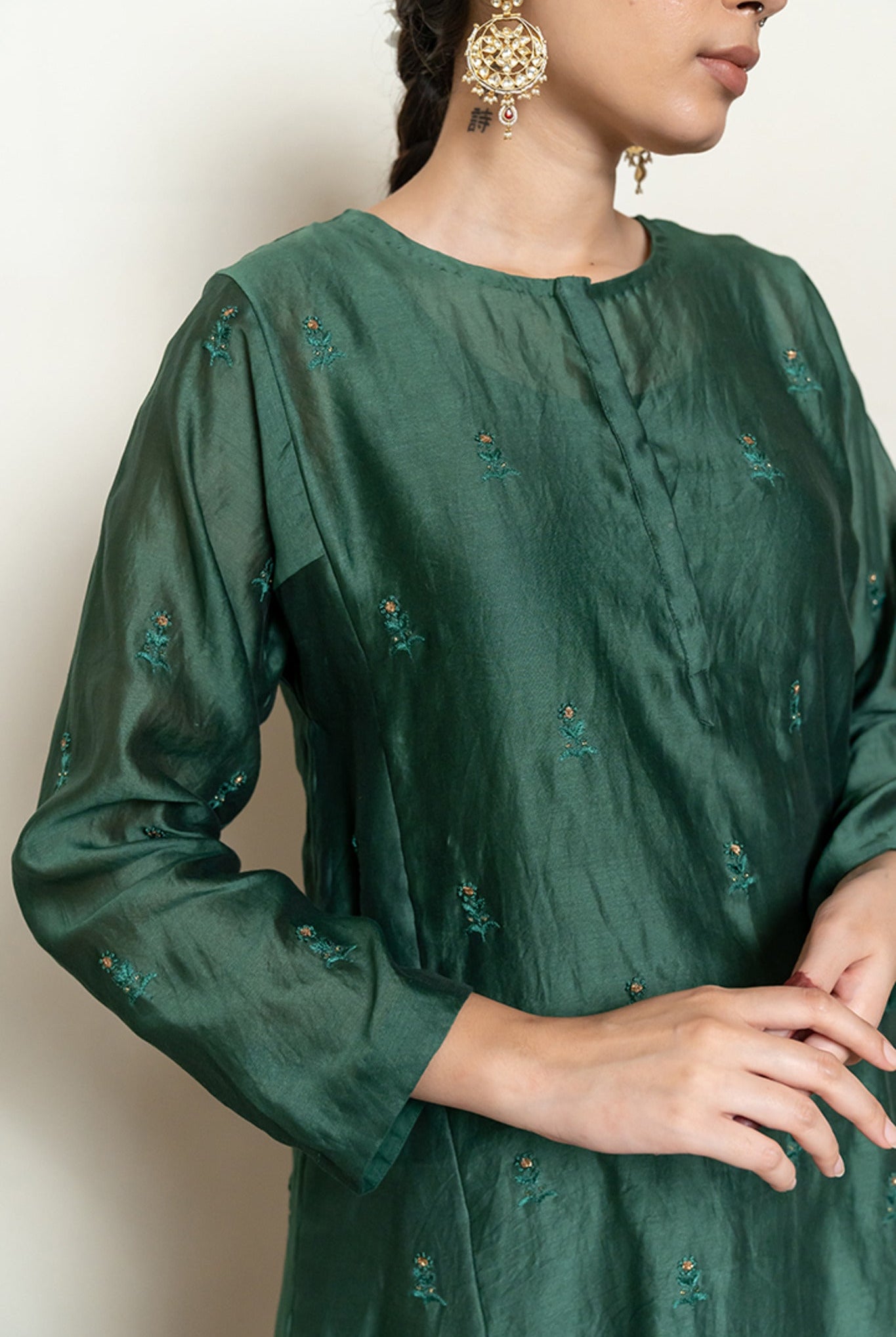 Roohi Kalidaar Kurta Set - Emerald Green (Set of 3) - CiceroniKurta Set, Festive wearNirjara