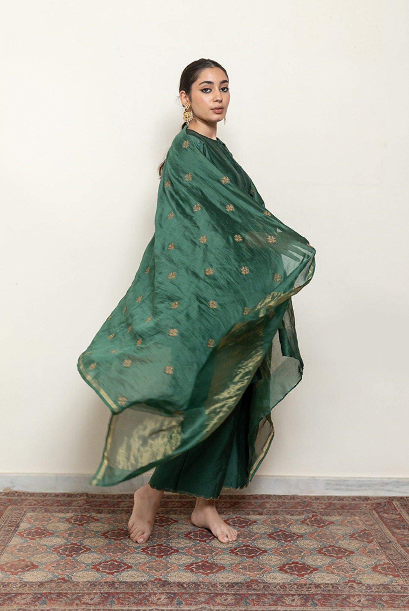 Roohi Kalidaar Kurta Set - Emerald Green (Set of 3) - CiceroniKurta Set, Festive wearNirjara