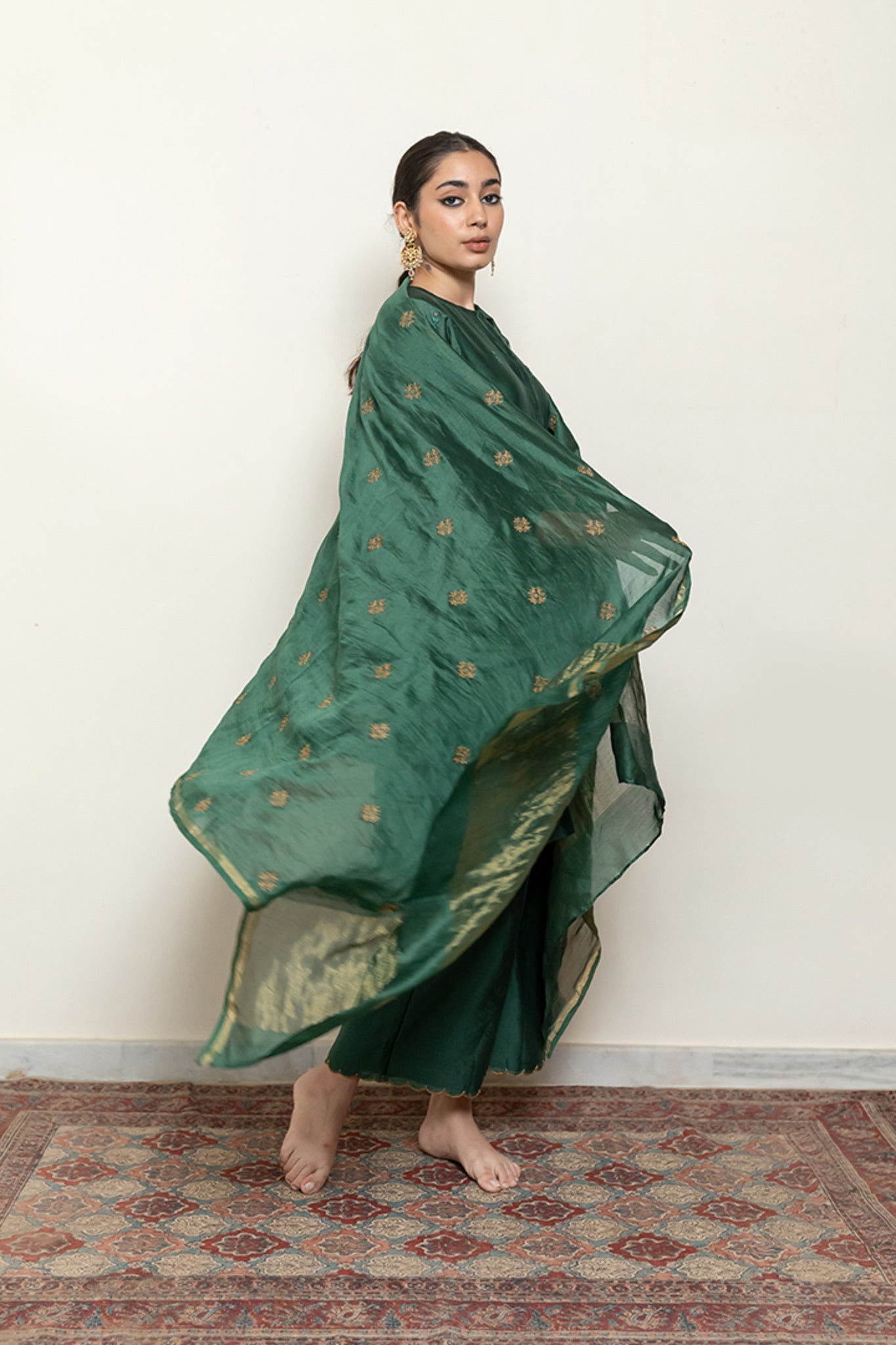 Roohi Kalidaar Kurta Set - Emerald Green (Set of 3) - CiceroniKurta Set, Festive wearNirjara