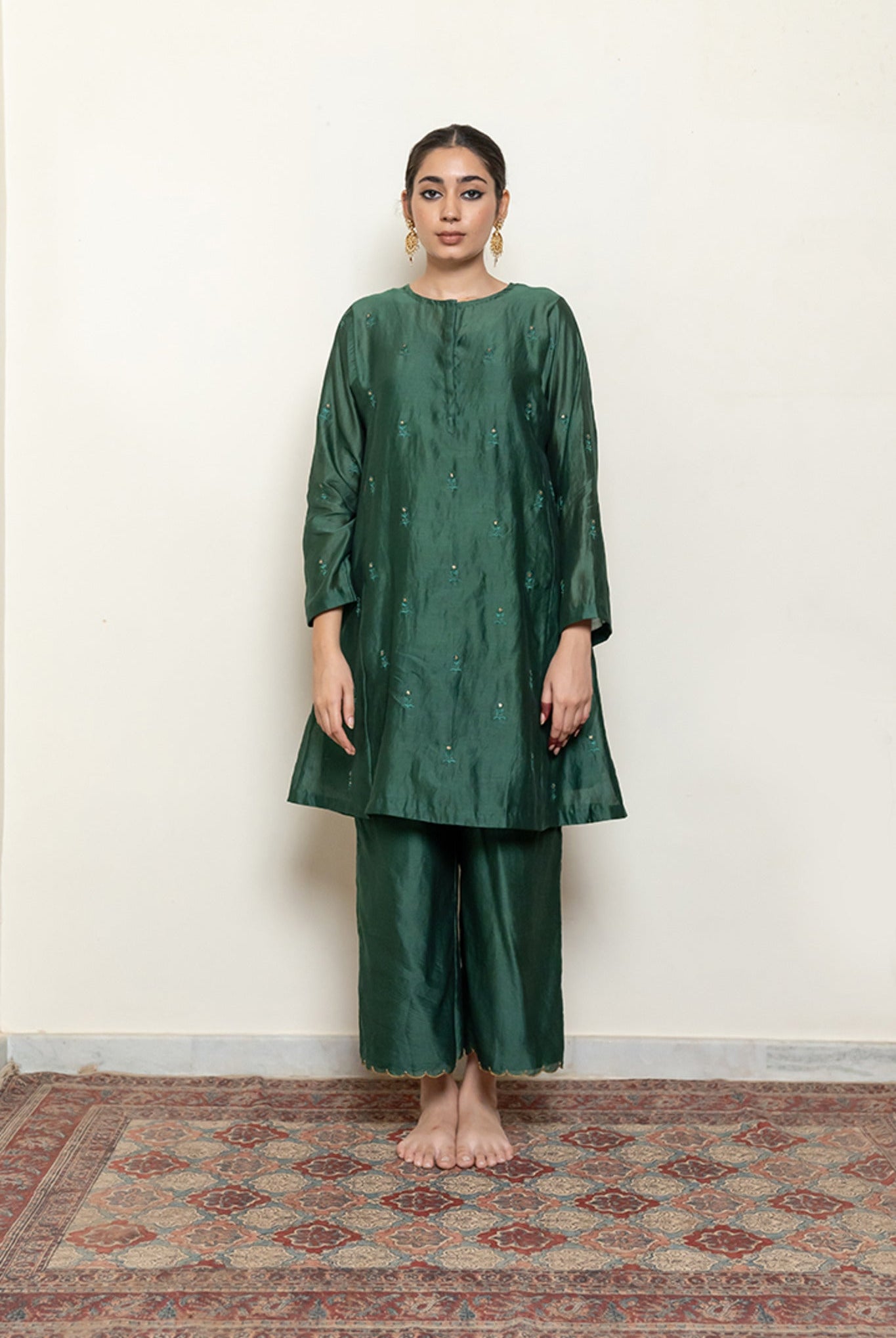 Roohi Kalidaar Kurta Set - Emerald Green (Set of 3) - CiceroniKurta Set, Festive wearNirjara