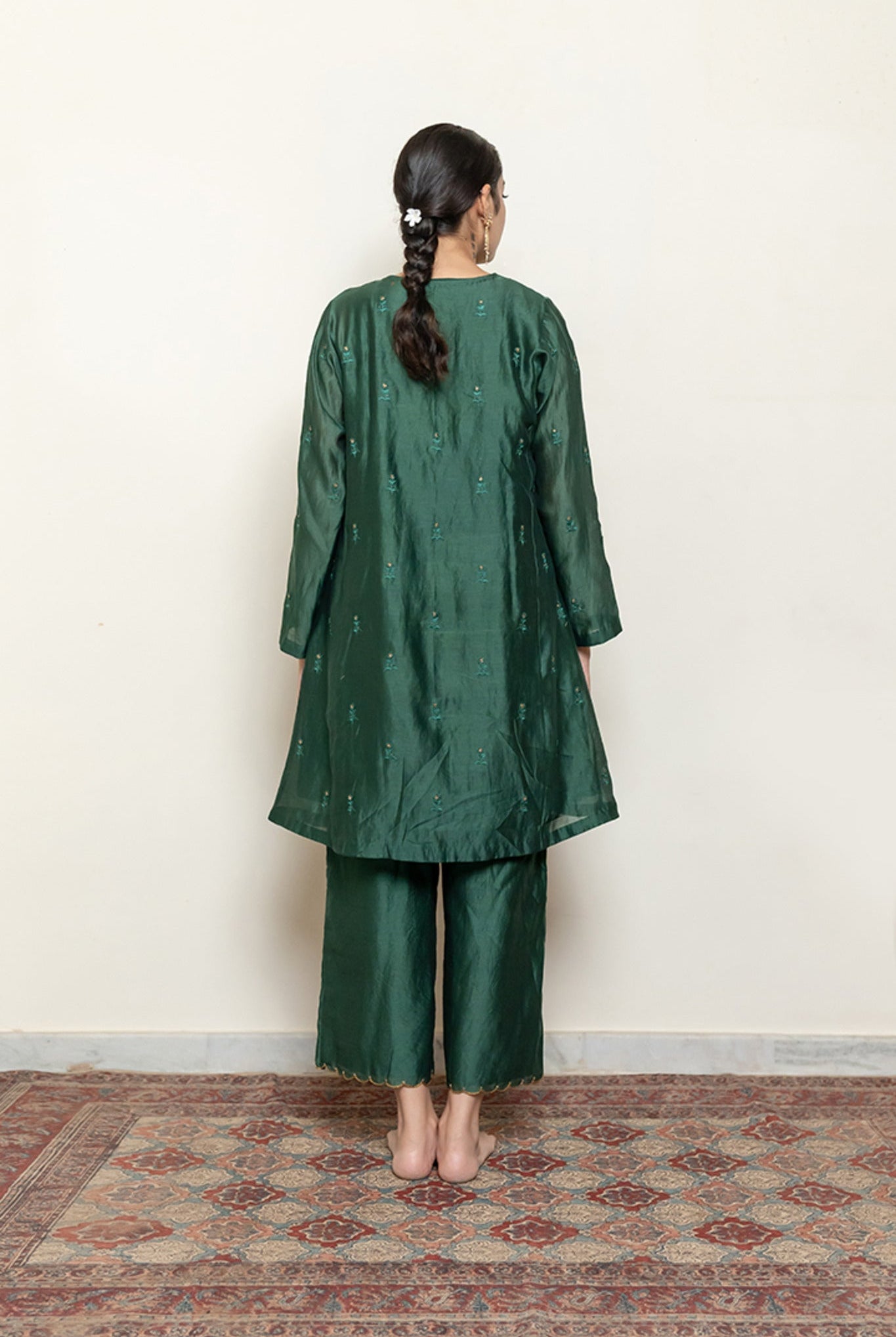 Roohi Kalidaar Kurta Set - Emerald Green (Set of 3) - CiceroniKurta Set, Festive wearNirjara