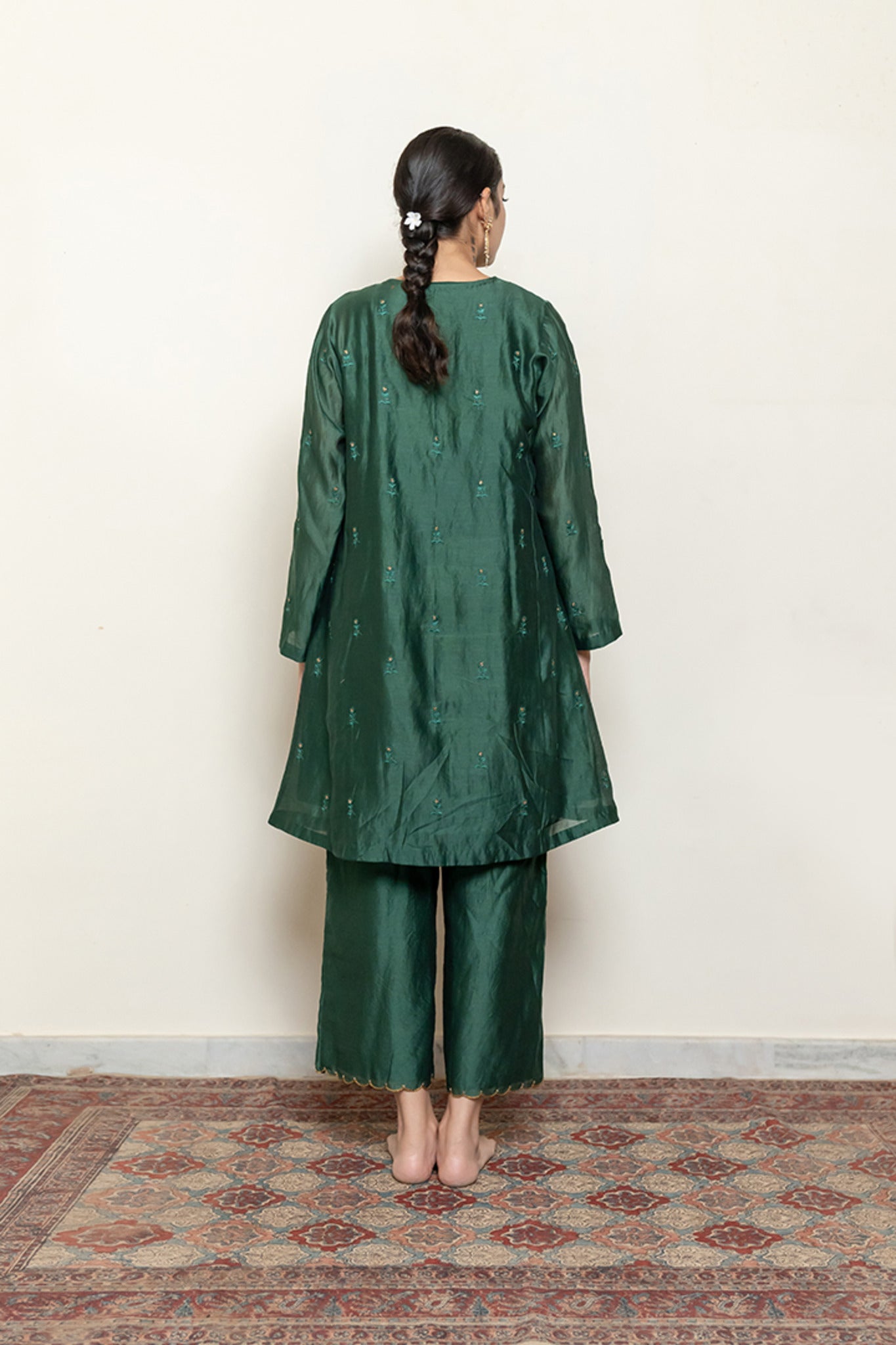 Roohi Kalidaar Kurta Set - Emerald Green (Set of 3) - CiceroniKurta Set, Festive wearNirjara